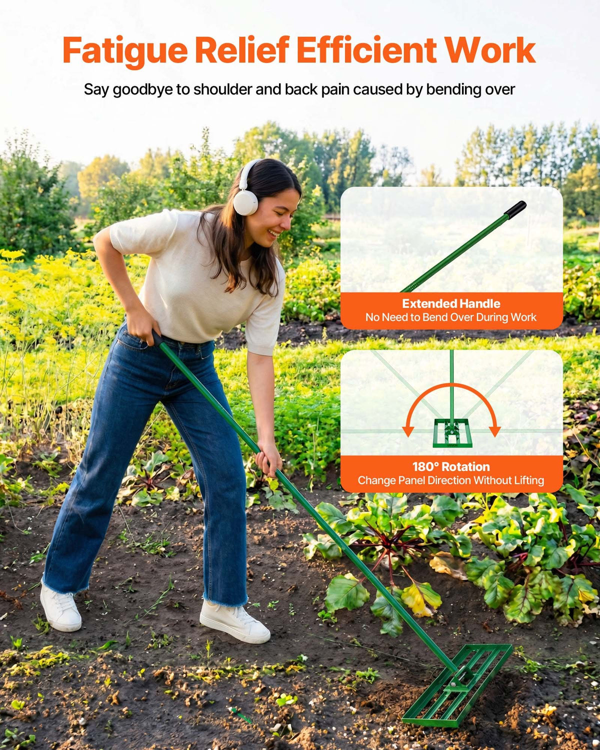 Lawn Leveling Rake 30x10" Tool with 78" Steel Extended Handle