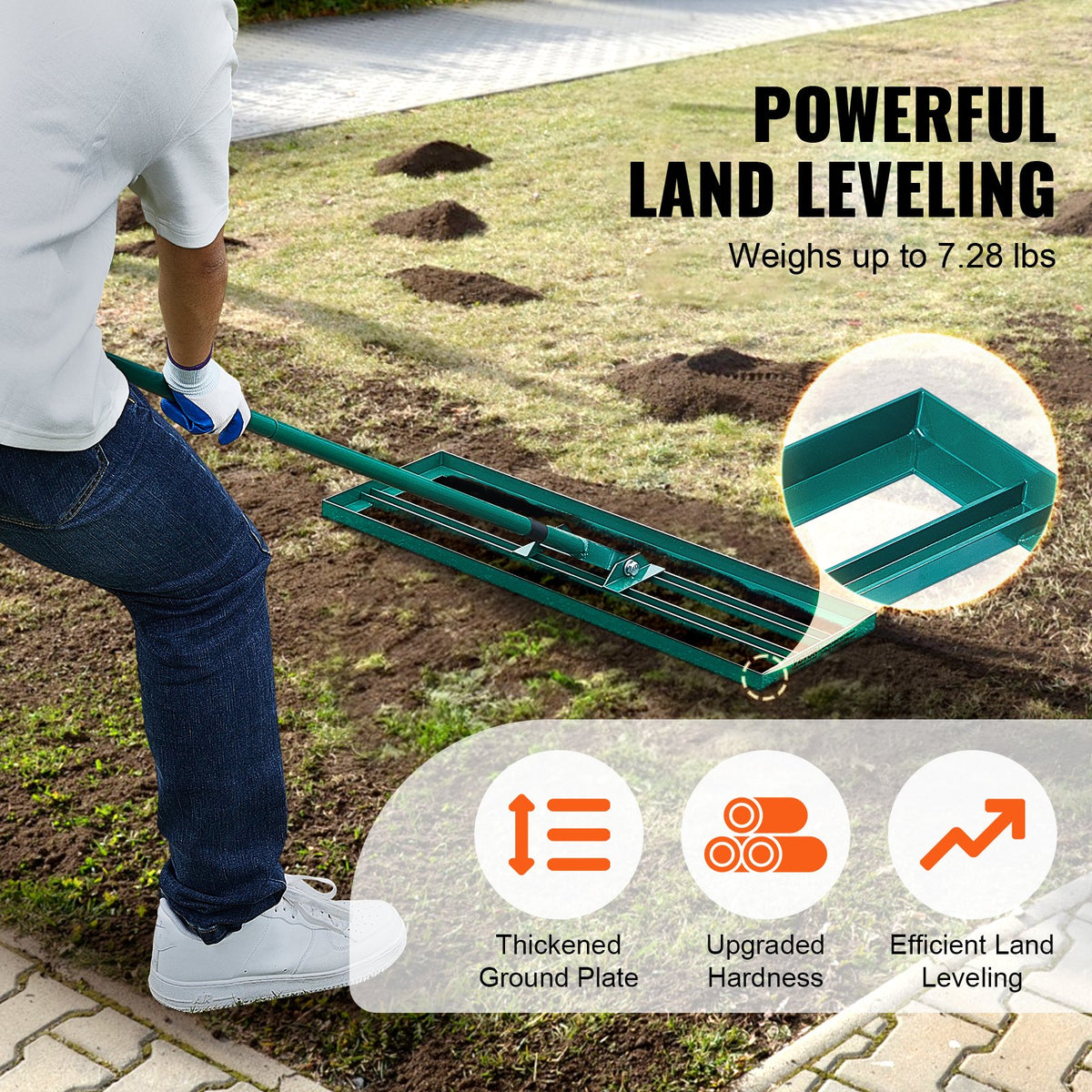 Lawn Leveling Rake 30"x10" Heavy-Duty with 78" Steel Handle