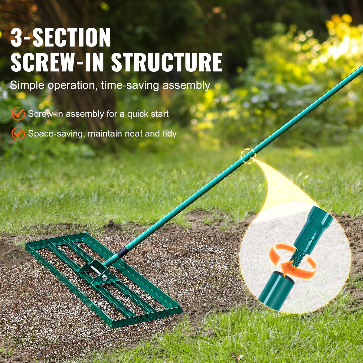 Lawn Leveling Rake 30"x10" Heavy-Duty with 78" Steel Handle