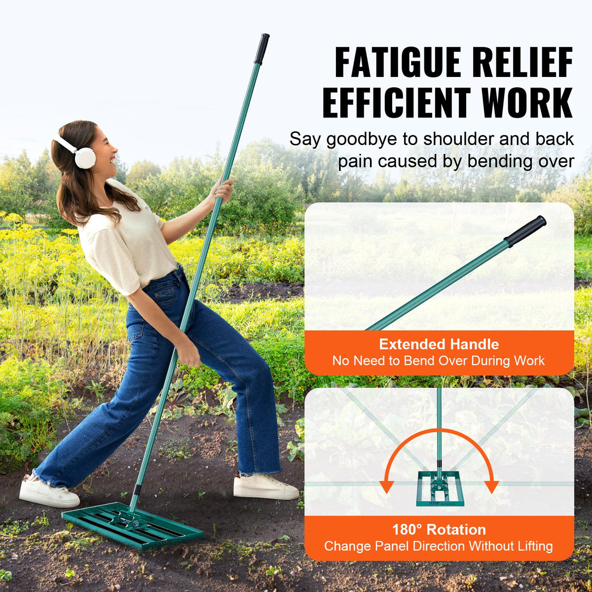 Lawn Leveling Rake 30"x10" Heavy-Duty with 78" Steel Handle