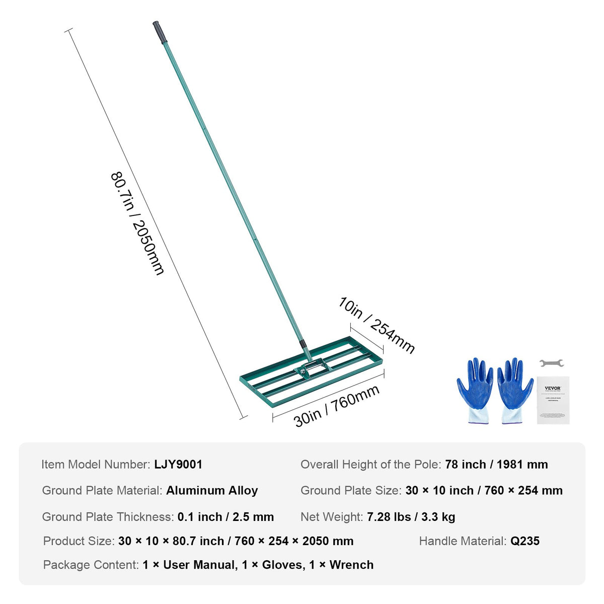 Lawn Leveling Rake 30"x10" Heavy-Duty with 78" Steel Handle