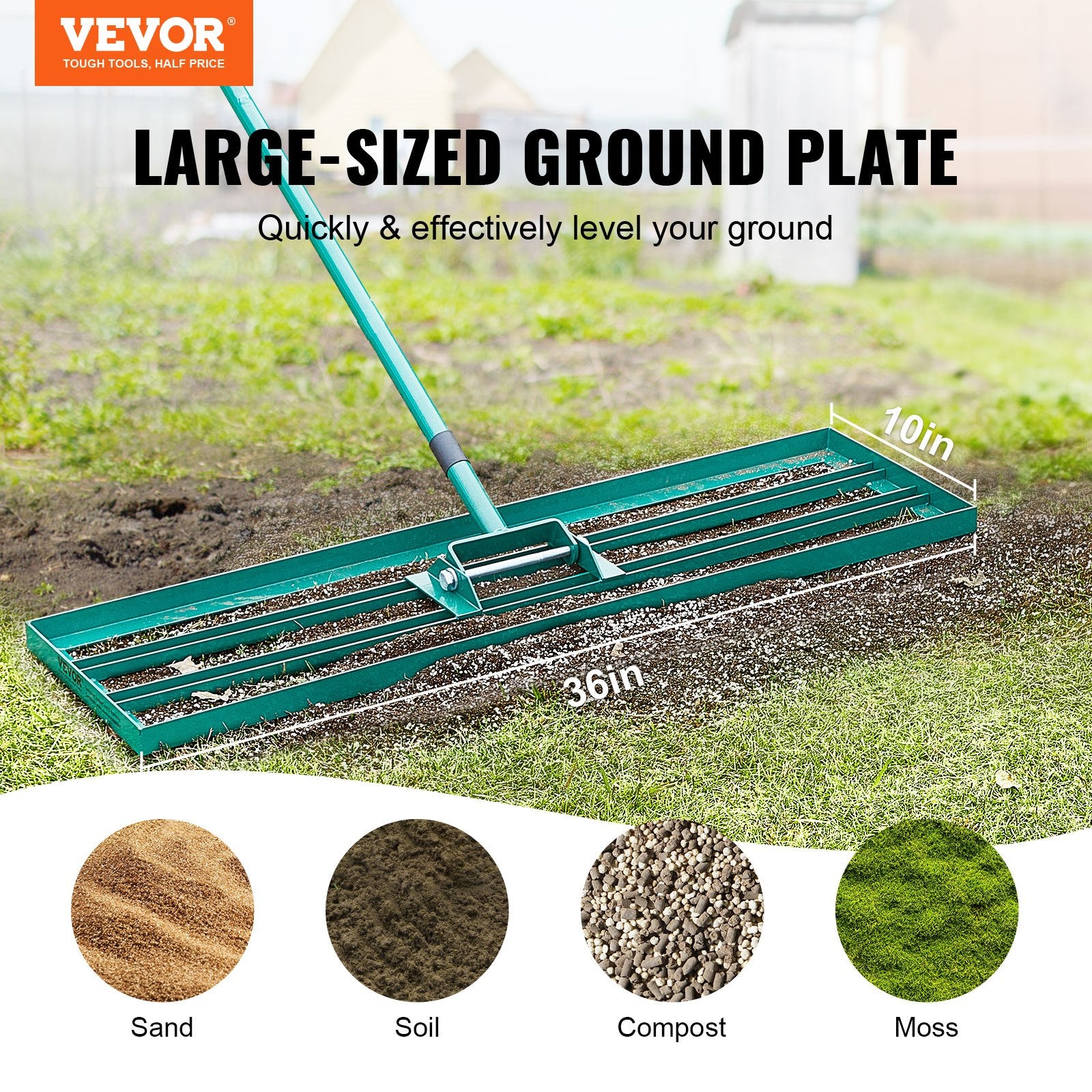 Lawn Leveling Rake 36"x10" Heavy-Duty with 78" Steel Handle