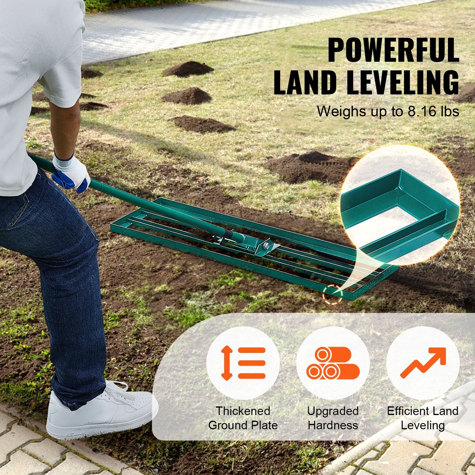 Lawn Leveling Rake 36"x10" Heavy-Duty with 78" Steel Handle