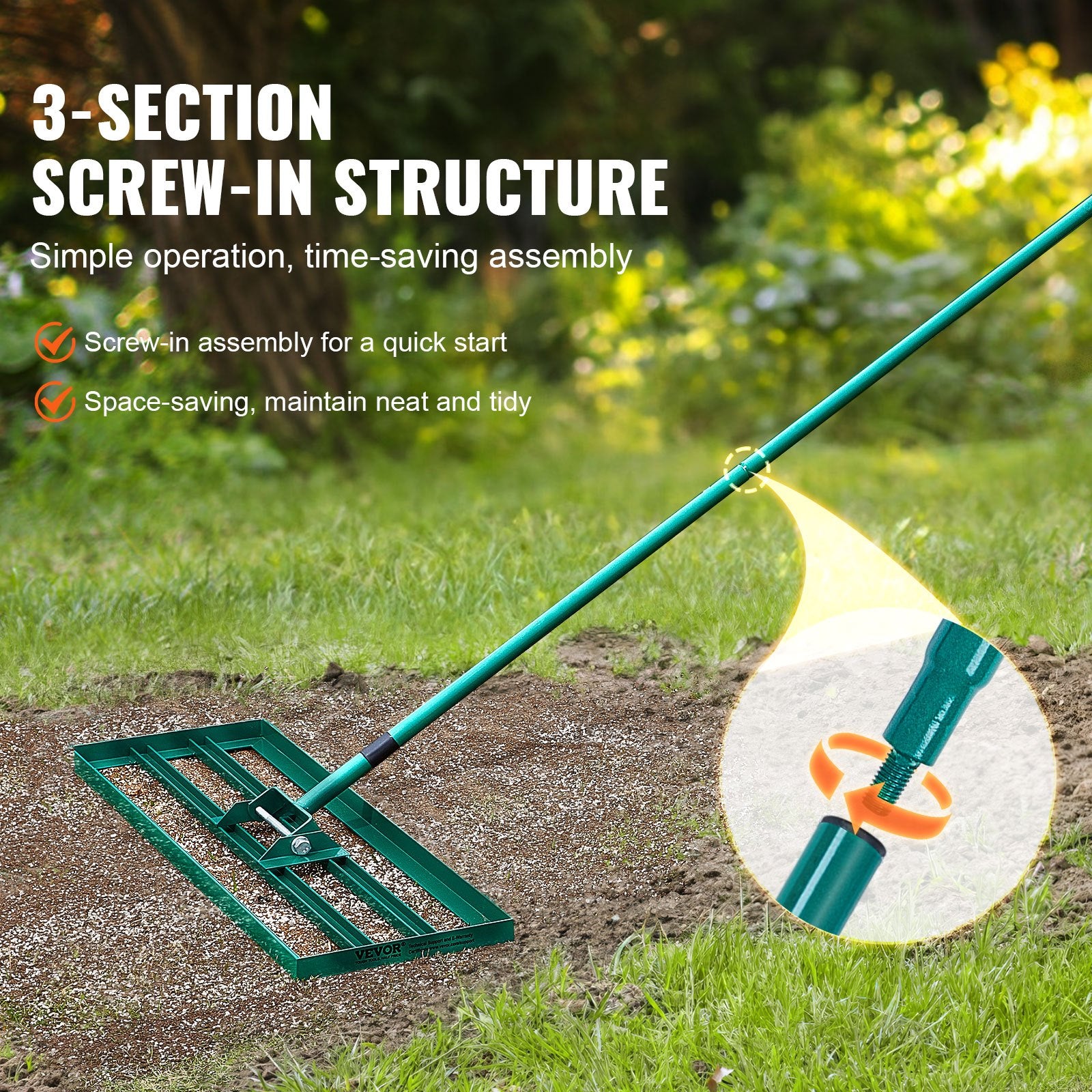 Lawn Leveling Rake 36"x10" Heavy-Duty with 78" Steel Handle