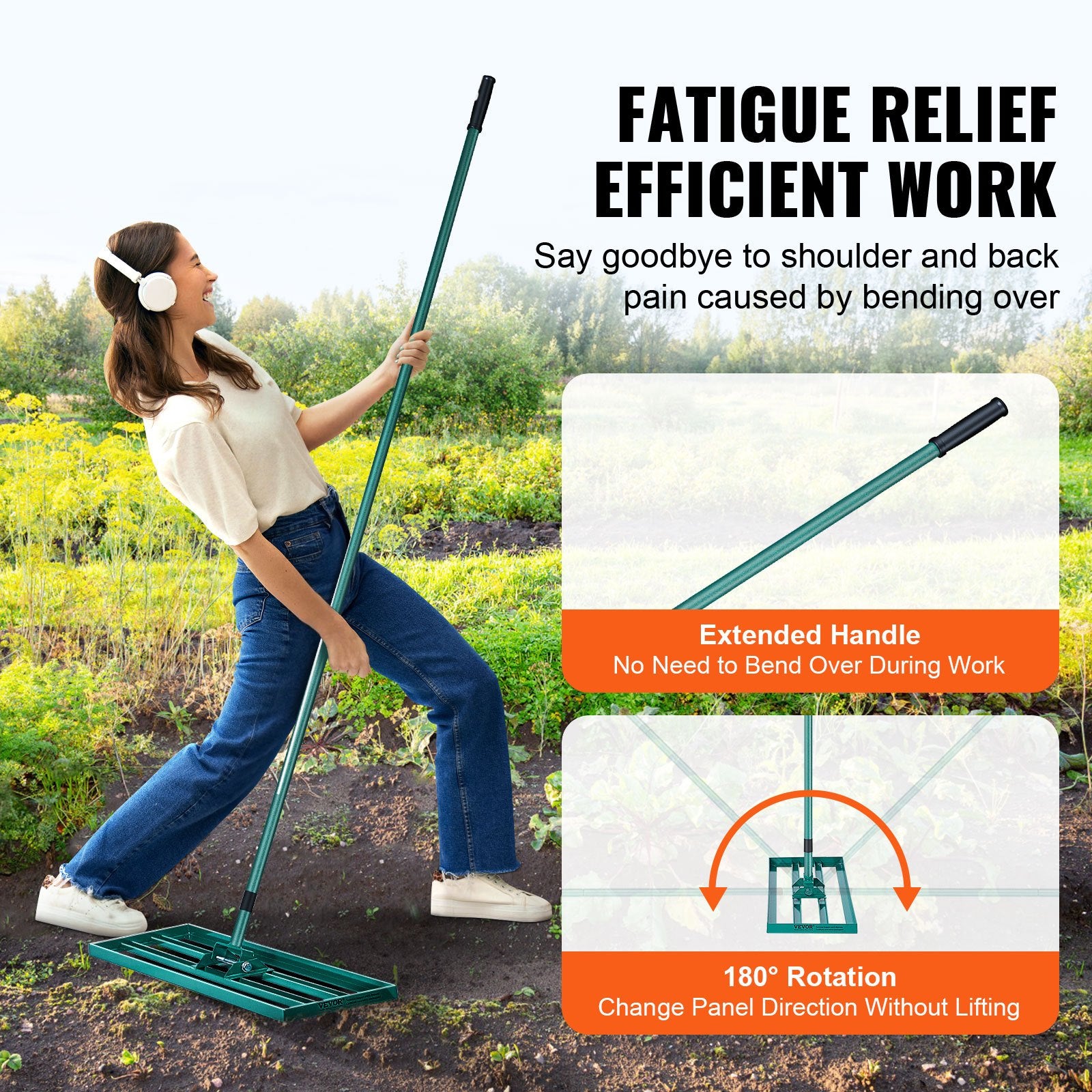 Lawn Leveling Rake 36"x10" Heavy-Duty with 78" Steel Handle