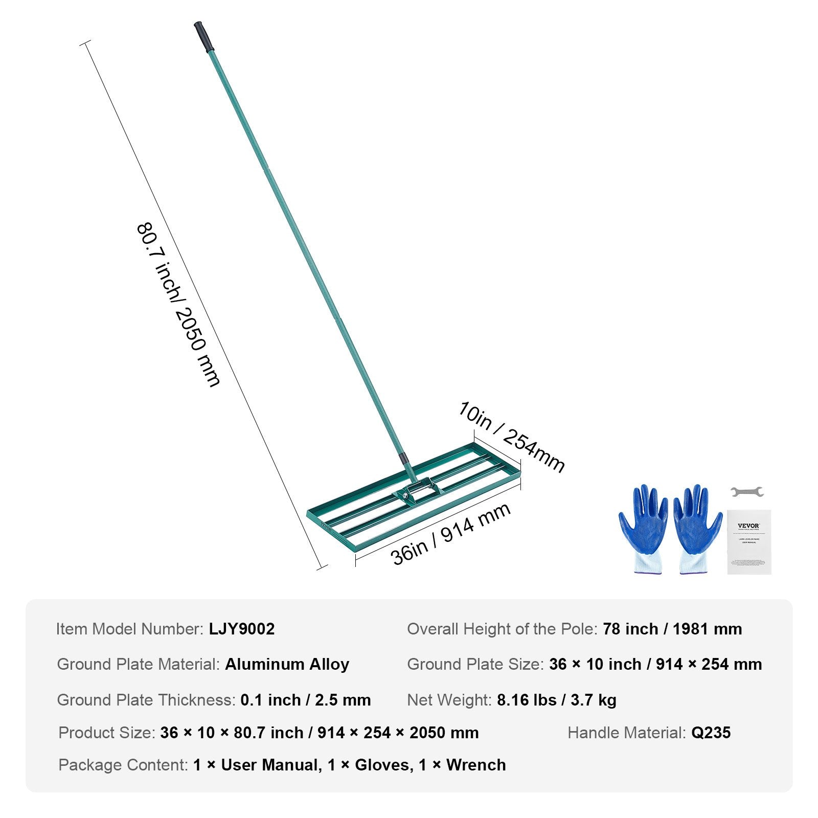 Lawn Leveling Rake 36"x10" Heavy-Duty with 78" Steel Handle