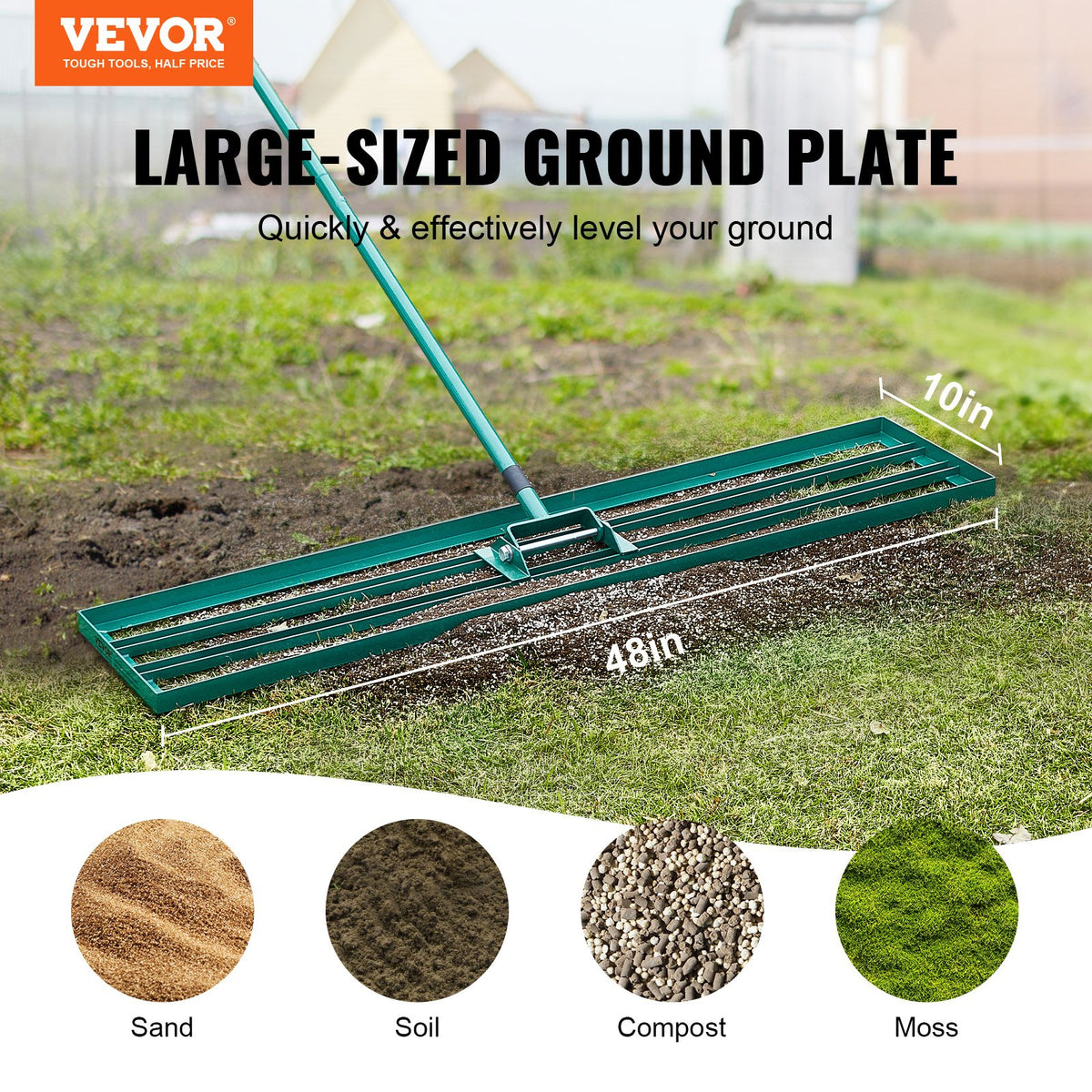 Lawn Leveling Rake 48"x10" Heavy-Duty with 78" Steel Handle