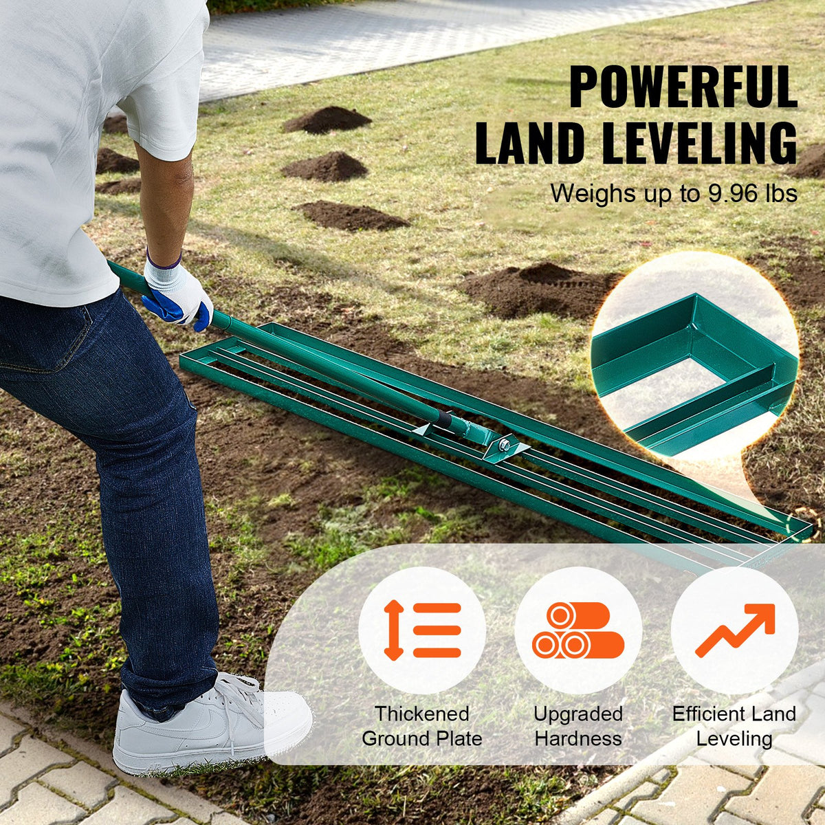 Lawn Leveling Rake 48"x10" Heavy-Duty with 78" Steel Handle