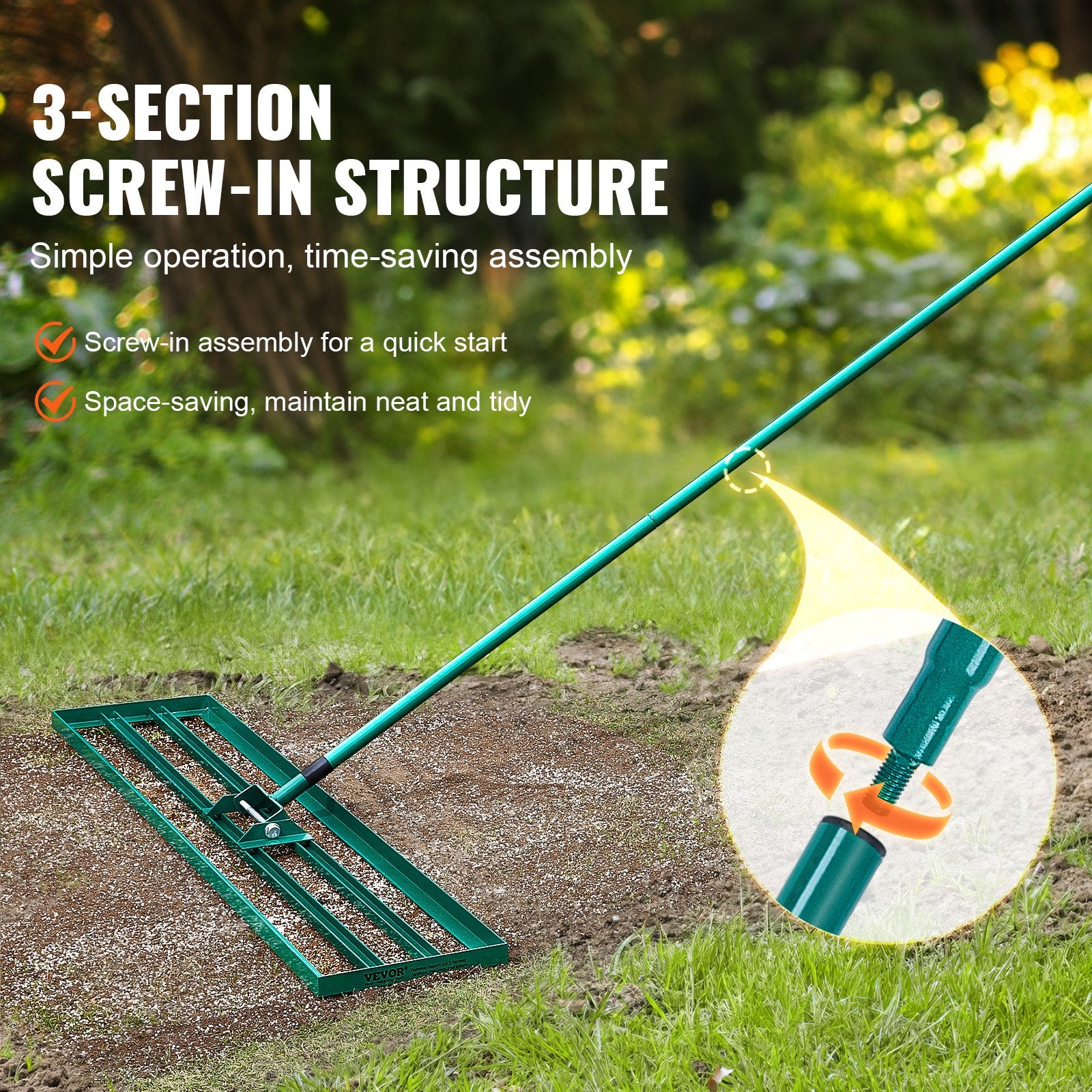Lawn Leveling Rake 48"x10" Heavy-Duty with 78" Steel Handle