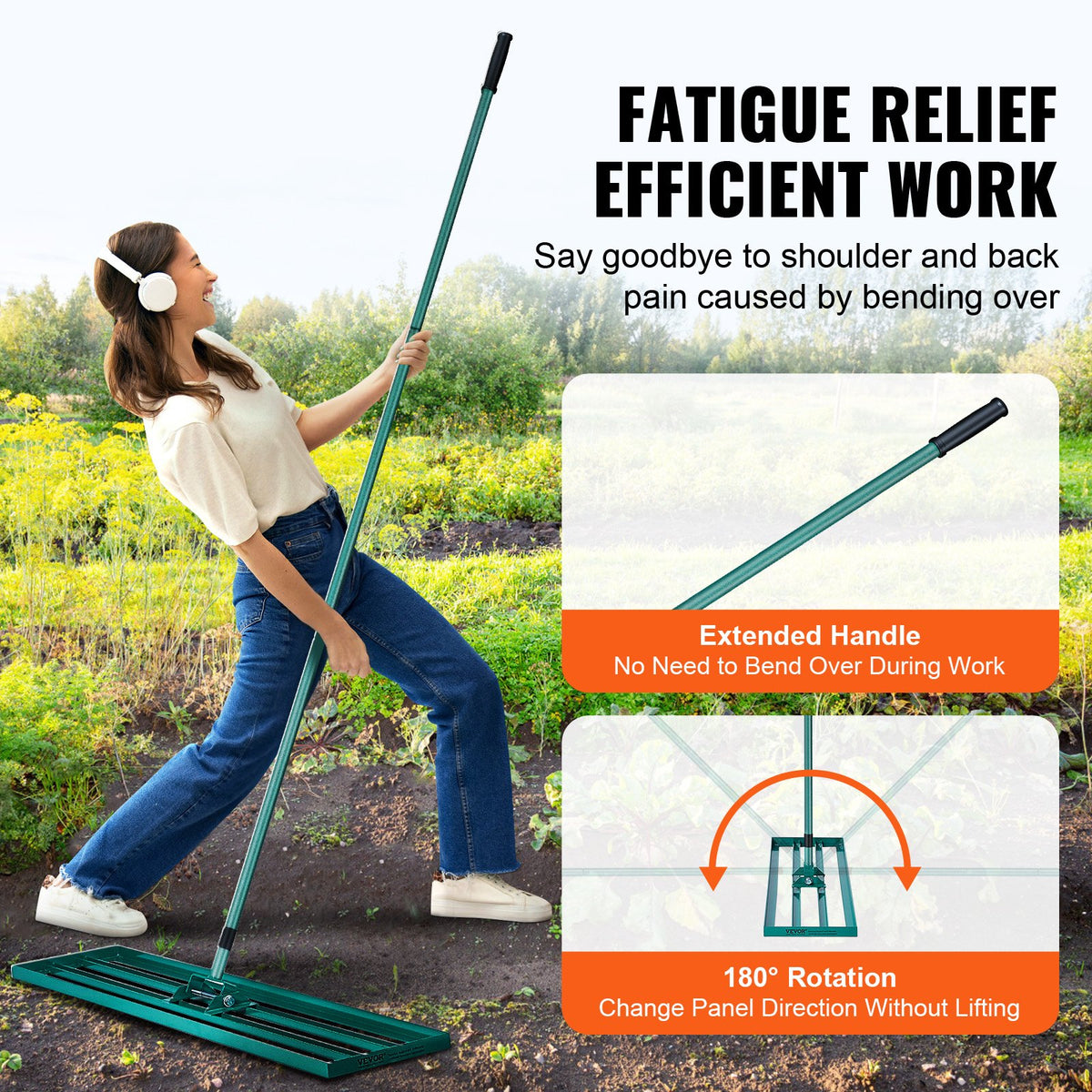Lawn Leveling Rake 48"x10" Heavy-Duty with 78" Steel Handle
