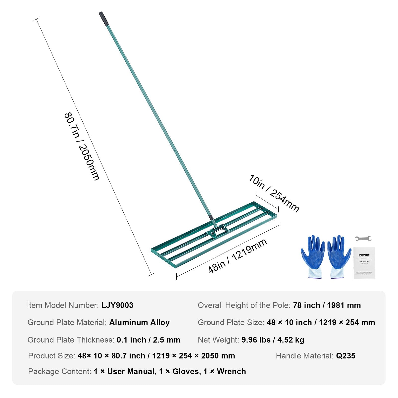 Lawn Leveling Rake 48"x10" Heavy-Duty with 78" Steel Handle