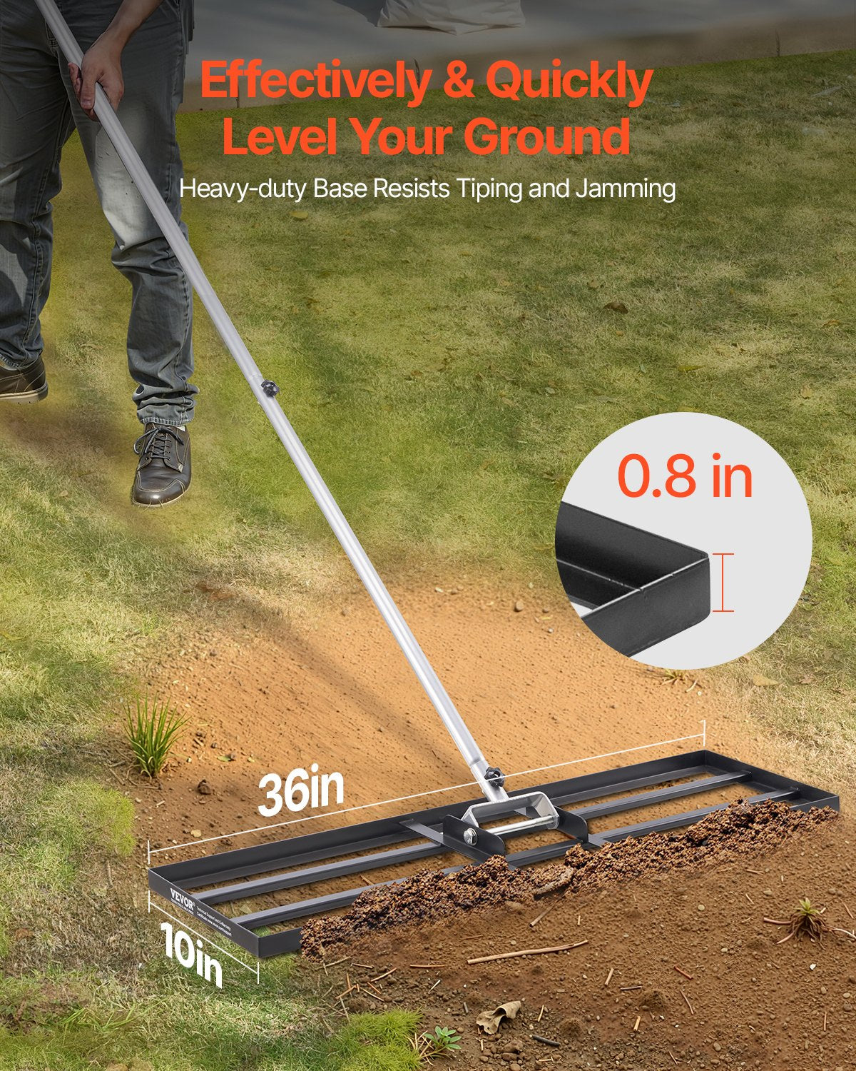254 x 914 mm Lawn Leveling Rake 2130 mm Adjustable Handle for Yard Golf Court
