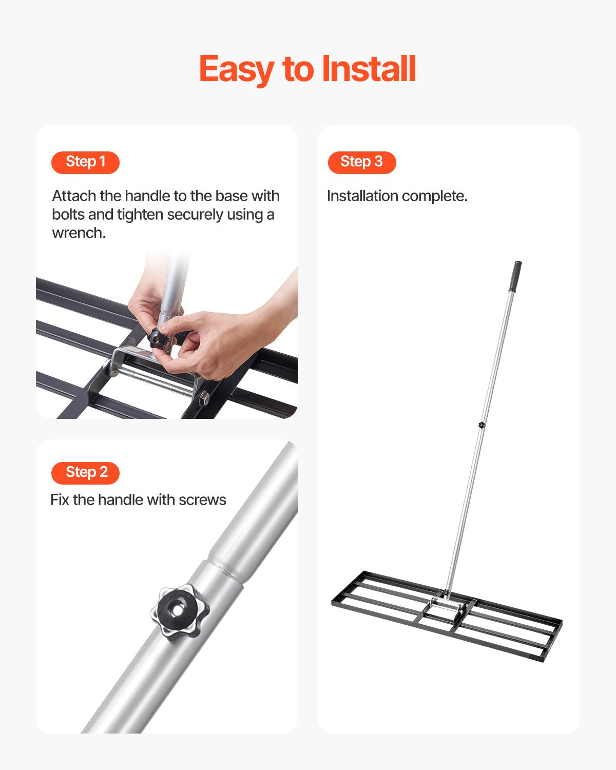 254 x 914 mm Lawn Leveling Rake 2130 mm Adjustable Handle for Yard Golf Court