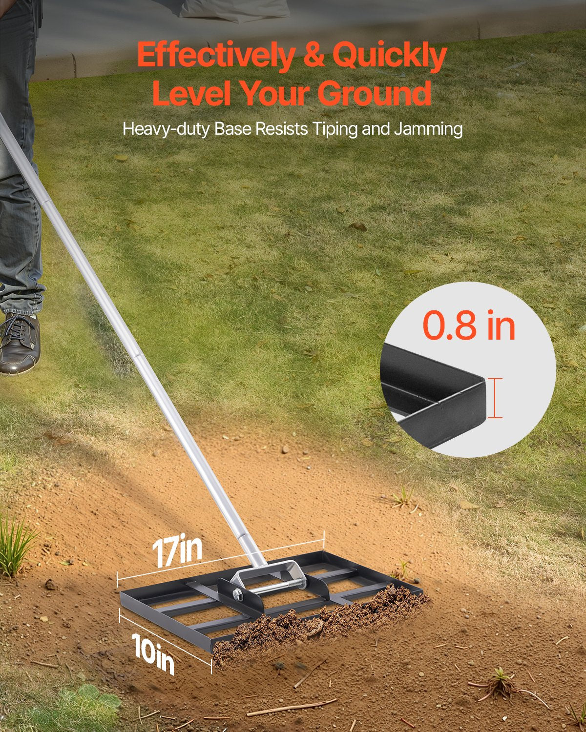 Lawn Leveling Rake w/ 78in Handle Adjustable Carbon Steel Lawn Leveler