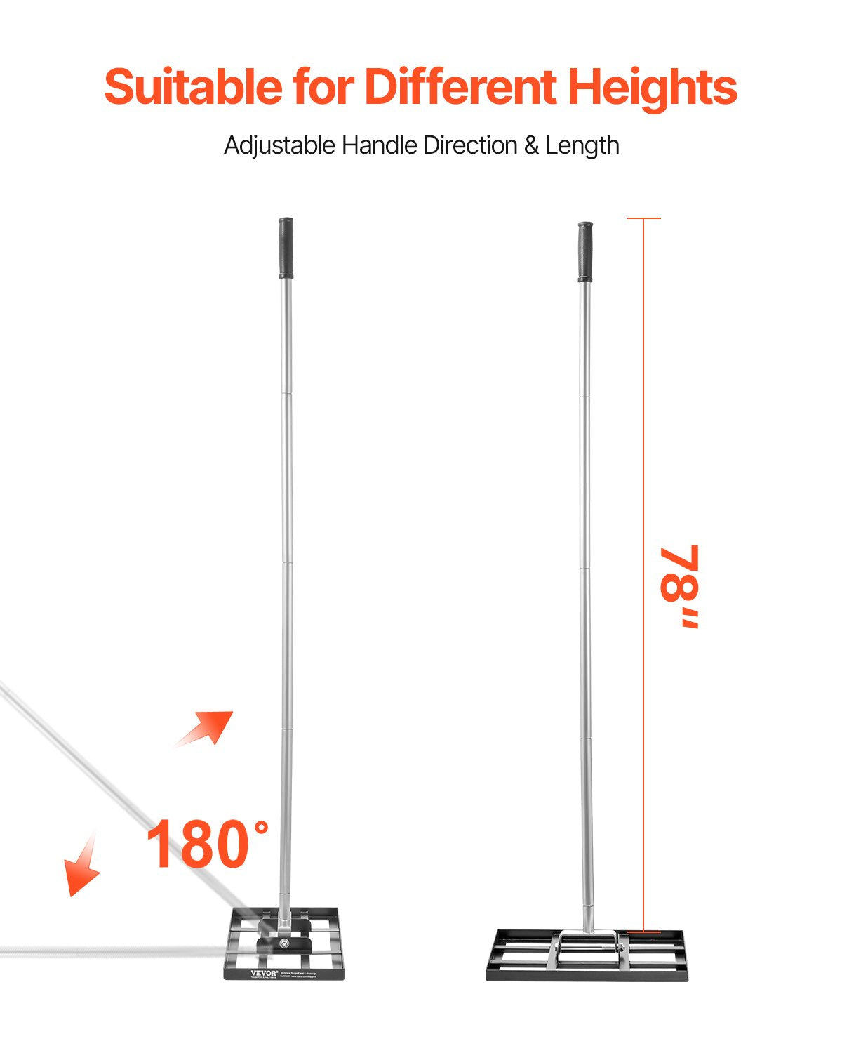 Lawn Leveling Rake w/ 78in Handle Adjustable Carbon Steel Lawn Leveler
