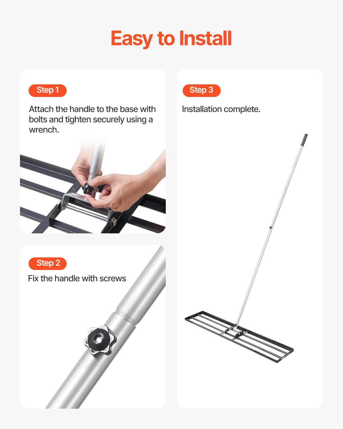 254 x 1219 mm Lawn Leveling Rake 2130 mm Adjustable Handle for Yard Golf Court