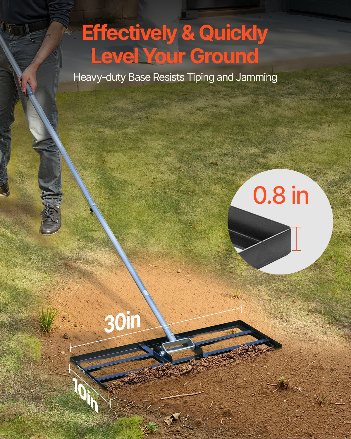 254 x 762 mm Lawn Leveling Rake 2130 mm Adjustable Handle for Yard Golf Court