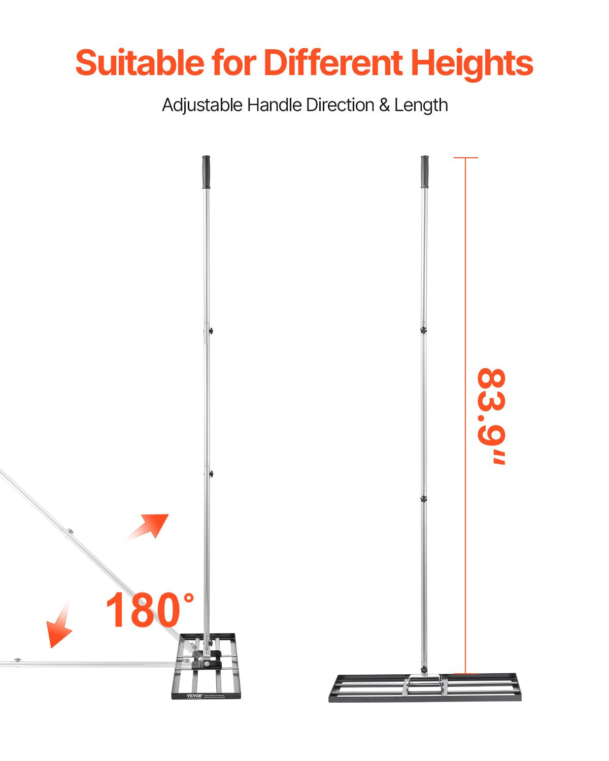 254 x 762 mm Lawn Leveling Rake 2130 mm Adjustable Handle for Yard Golf Court