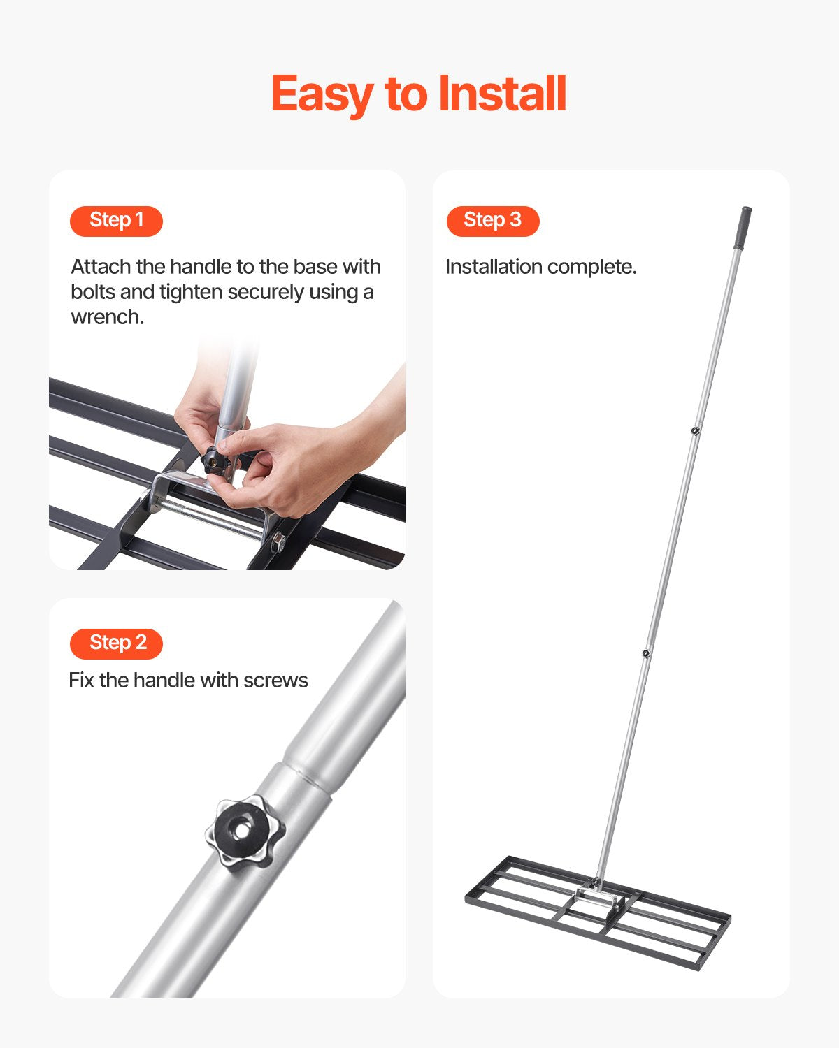254 x 762 mm Lawn Leveling Rake 2130 mm Adjustable Handle for Yard Golf Court