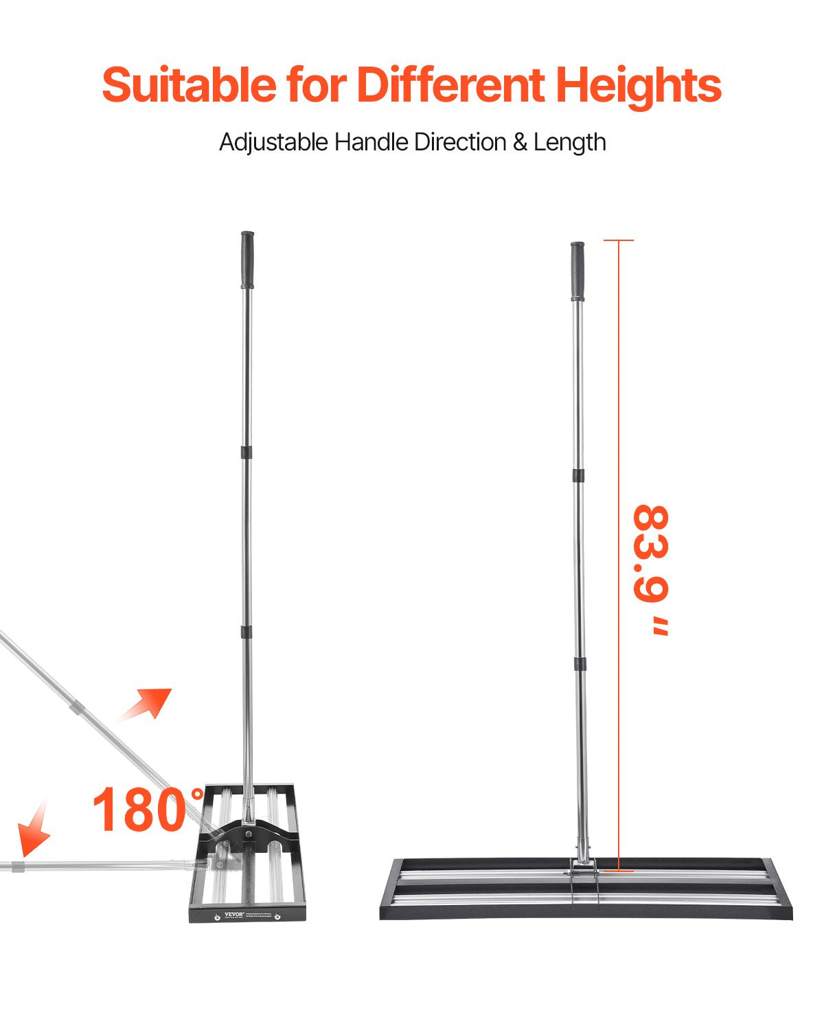 254 x 914 mm Lawn Leveling Rake with 2130 mm Adjustable Handle for Yard Garden