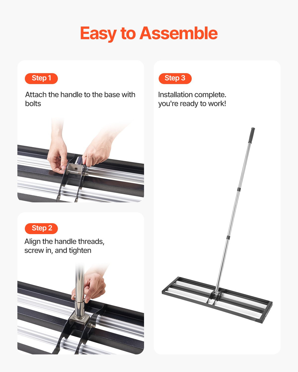 254 x 914 mm Lawn Leveling Rake with 2130 mm Adjustable Handle for Yard Garden