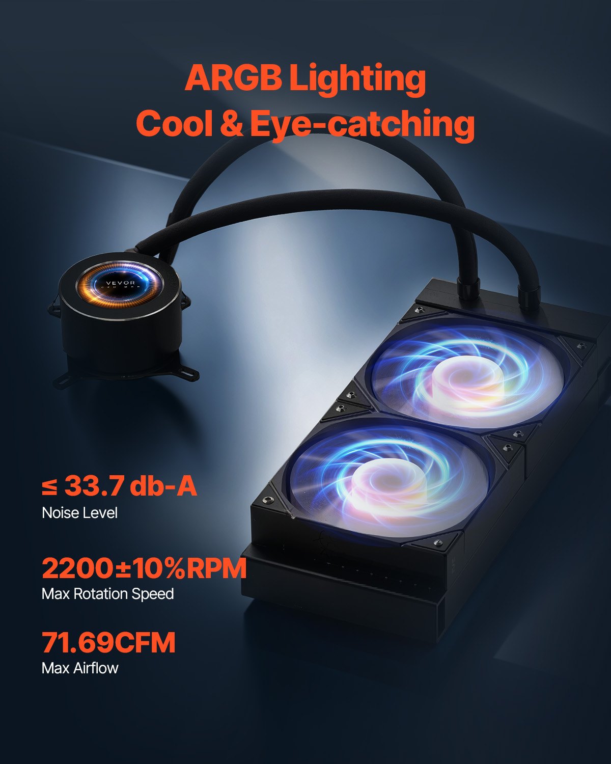 CPU Liquid Cooler AIO 120mm Fans with Pump, 2.1'' LCD ARGB Black for Intel & AMD