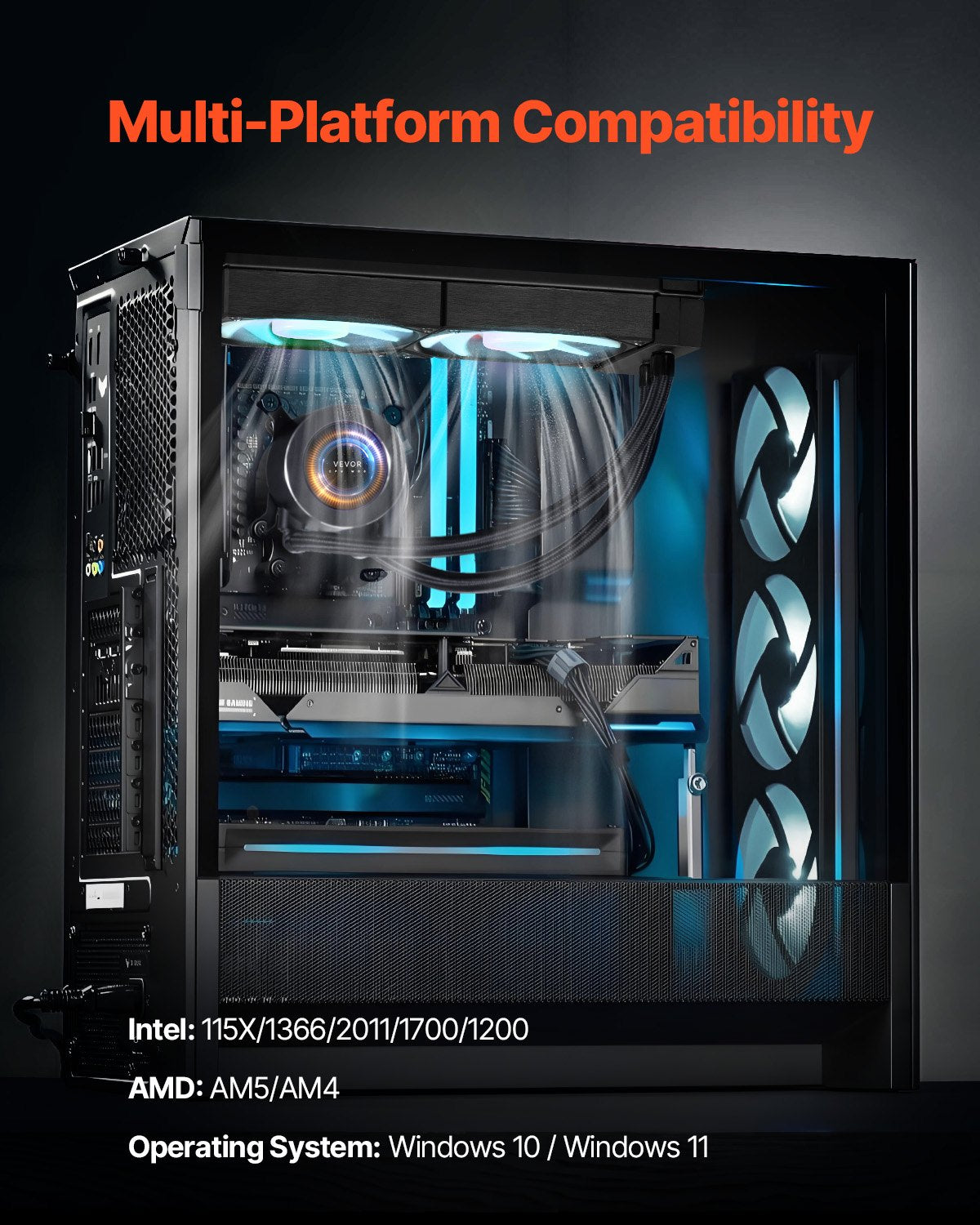 CPU Liquid Cooler AIO 120mm Fans with Pump, 2.1'' LCD ARGB Black for Intel & AMD