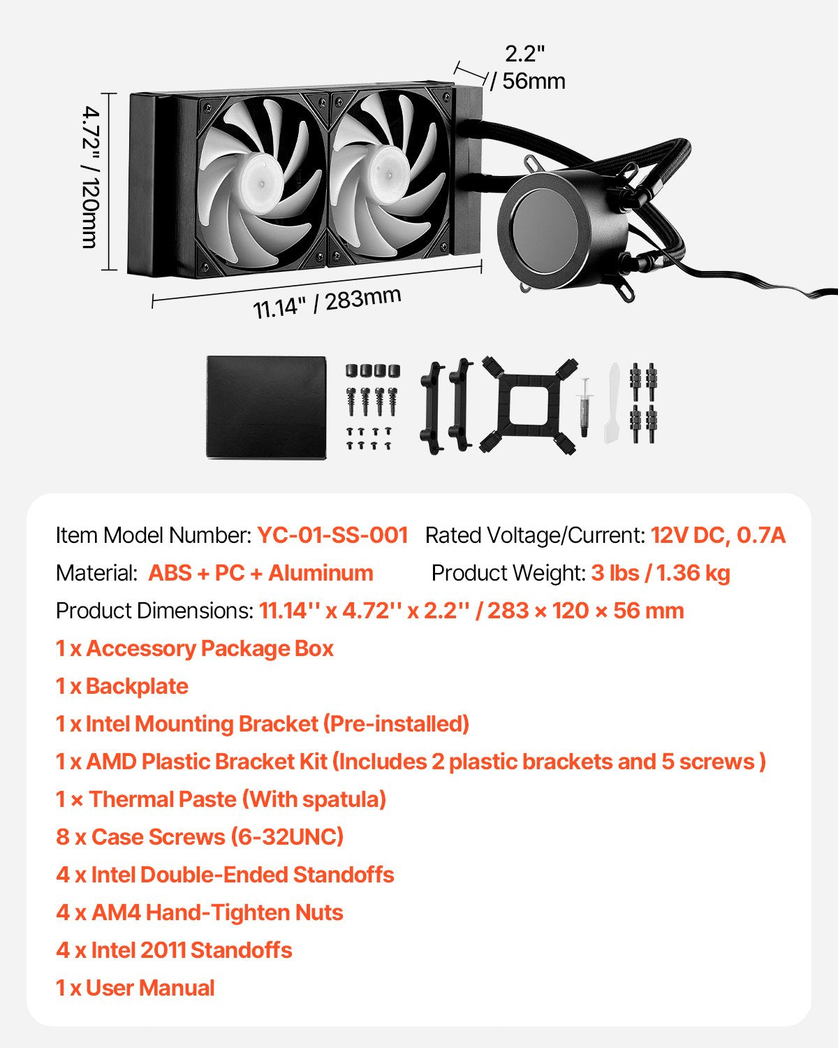 CPU Liquid Cooler AIO 120mm Fans with Pump, 2.1'' LCD ARGB Black for Intel & AMD