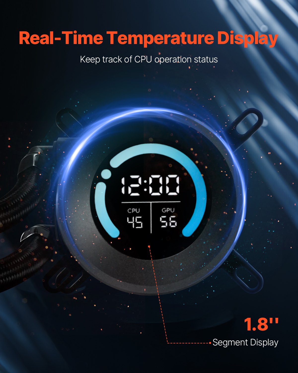CPU Liquid Cooler AIO 120mm 1.8in Display 2200RPM Black Water Cooler Intel AMD