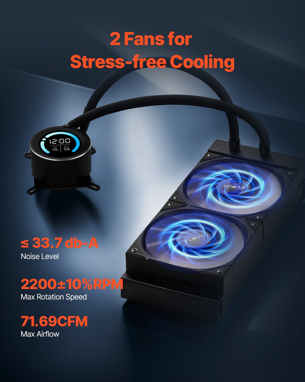 CPU Liquid Cooler AIO 120mm 1.8in Display 2200RPM Black Water Cooler Intel AMD