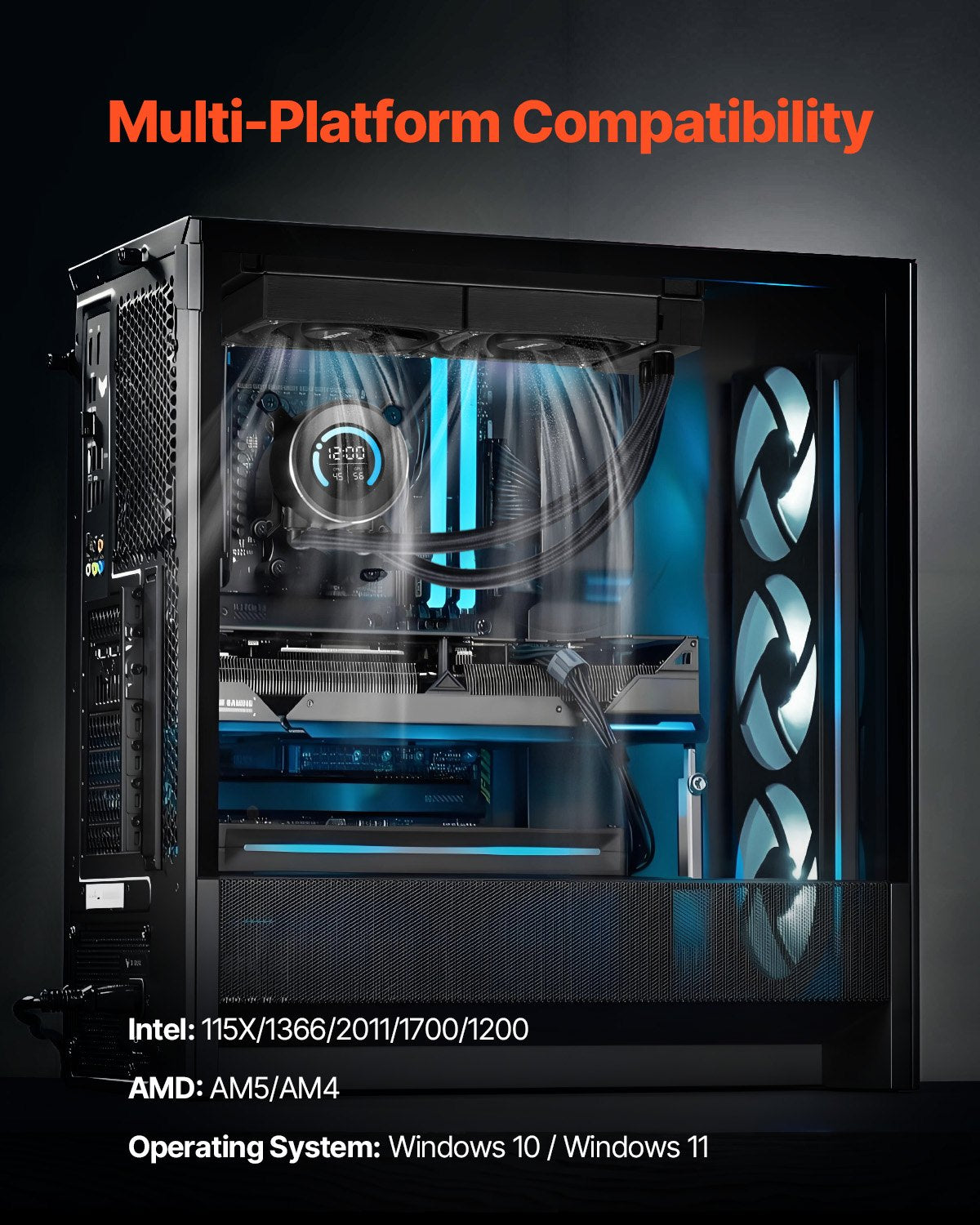 CPU Liquid Cooler AIO 120mm 1.8in Display 2200RPM Black Water Cooler Intel AMD
