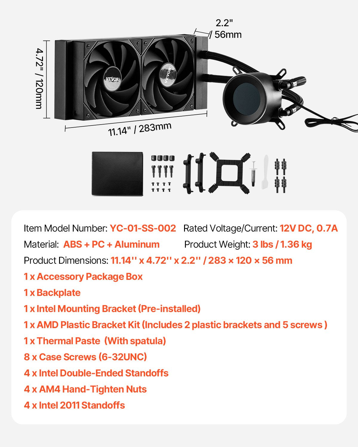 CPU Liquid Cooler AIO 120mm 1.8in Display 2200RPM Black Water Cooler Intel AMD