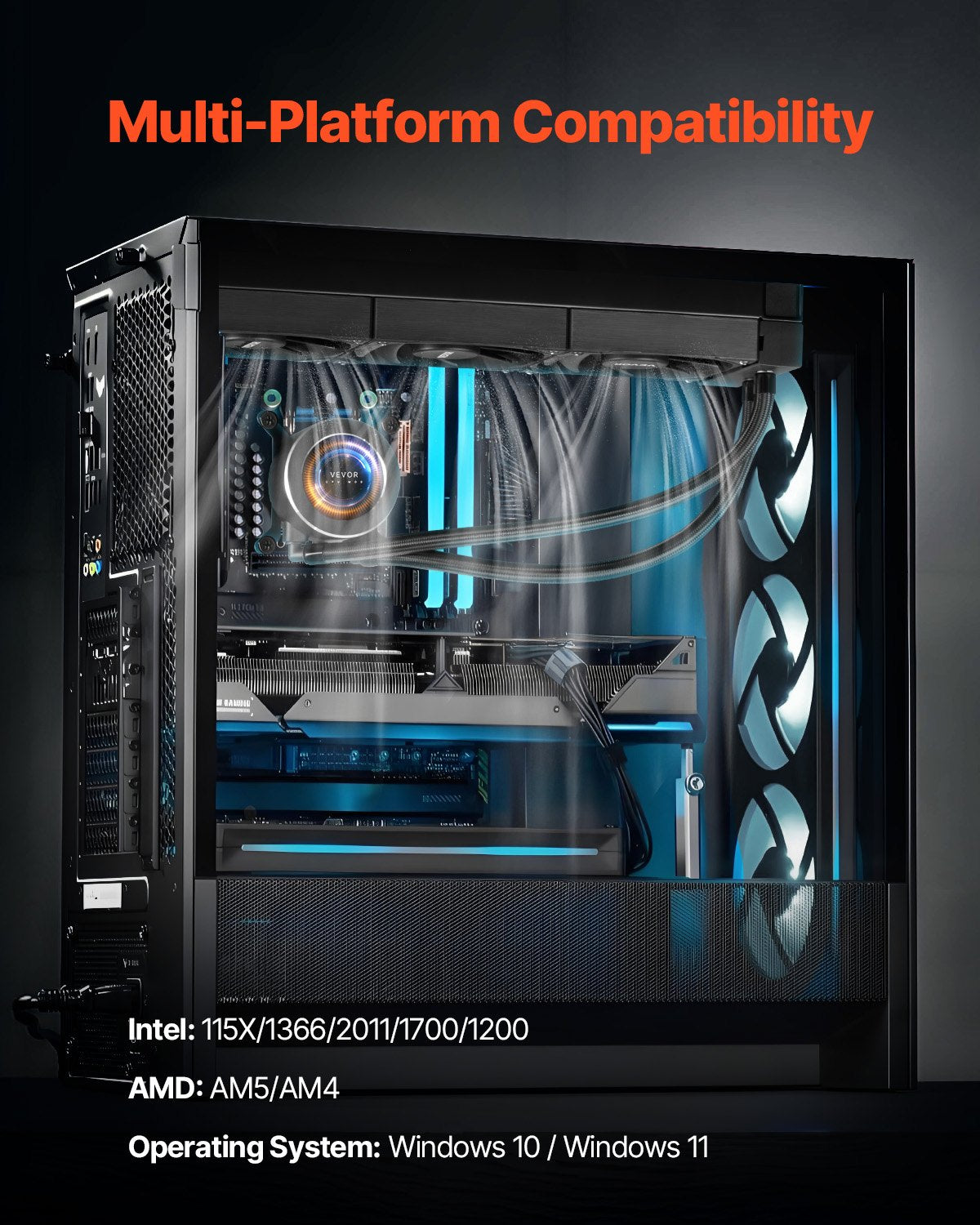 CPU Liquid Cooler AIO 3x120mm Fans 2.1in LCD Display 2200RPM Intel AMD