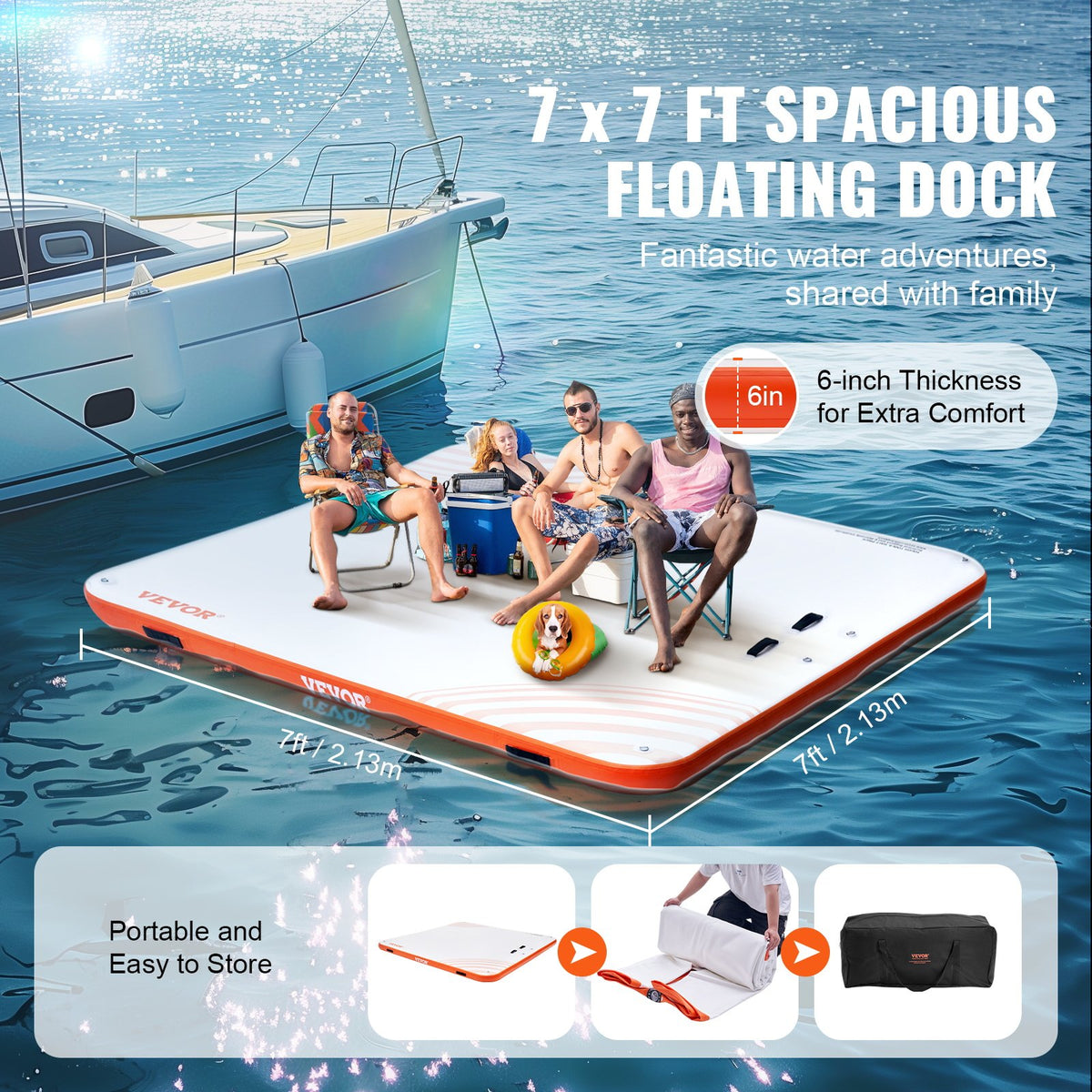 Inflatable Floating Dock, 7x7FT Non-Slip Platform with Ladder and Carrying Bag