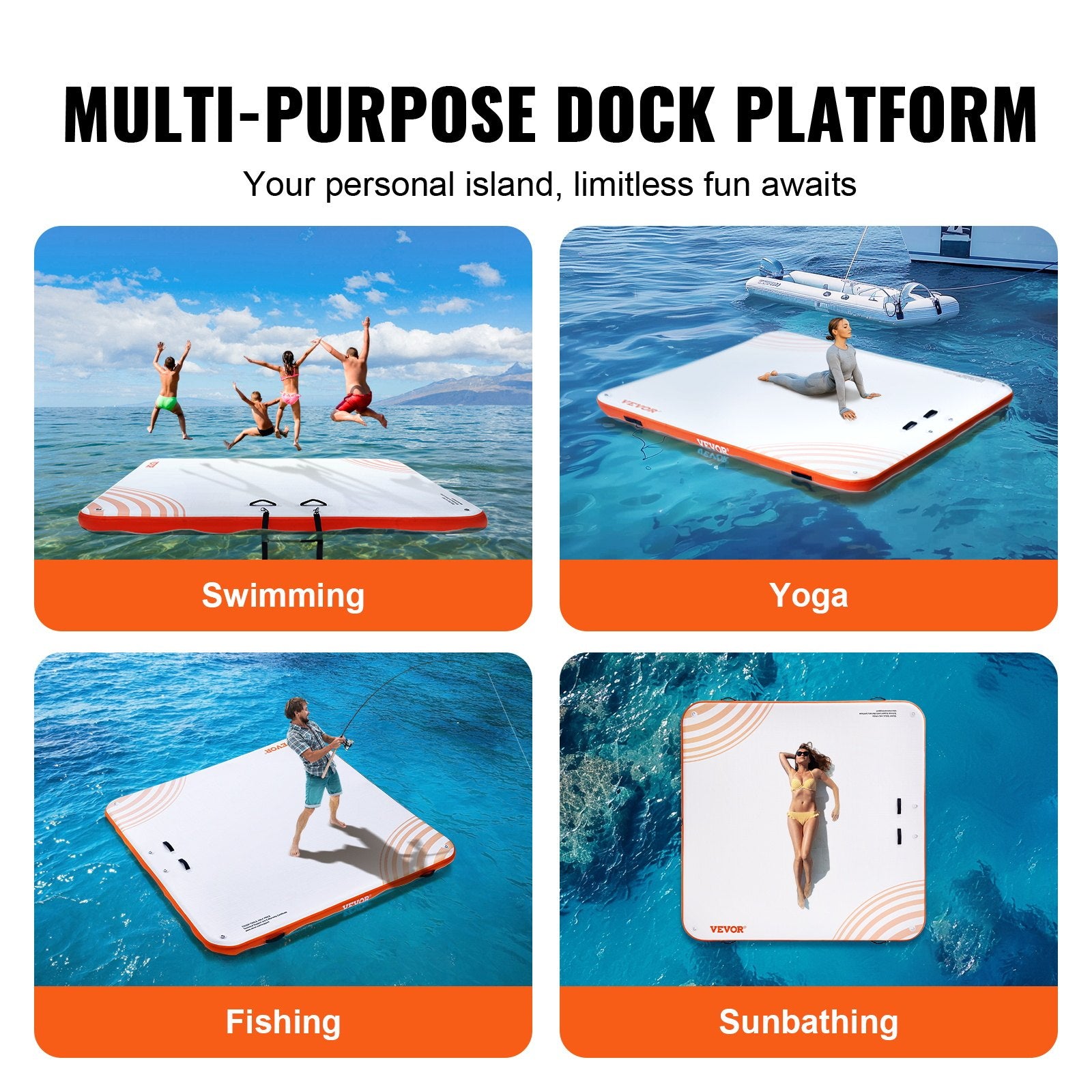 Inflatable Floating Dock, 7x7FT Non-Slip Platform with Ladder and Carrying Bag