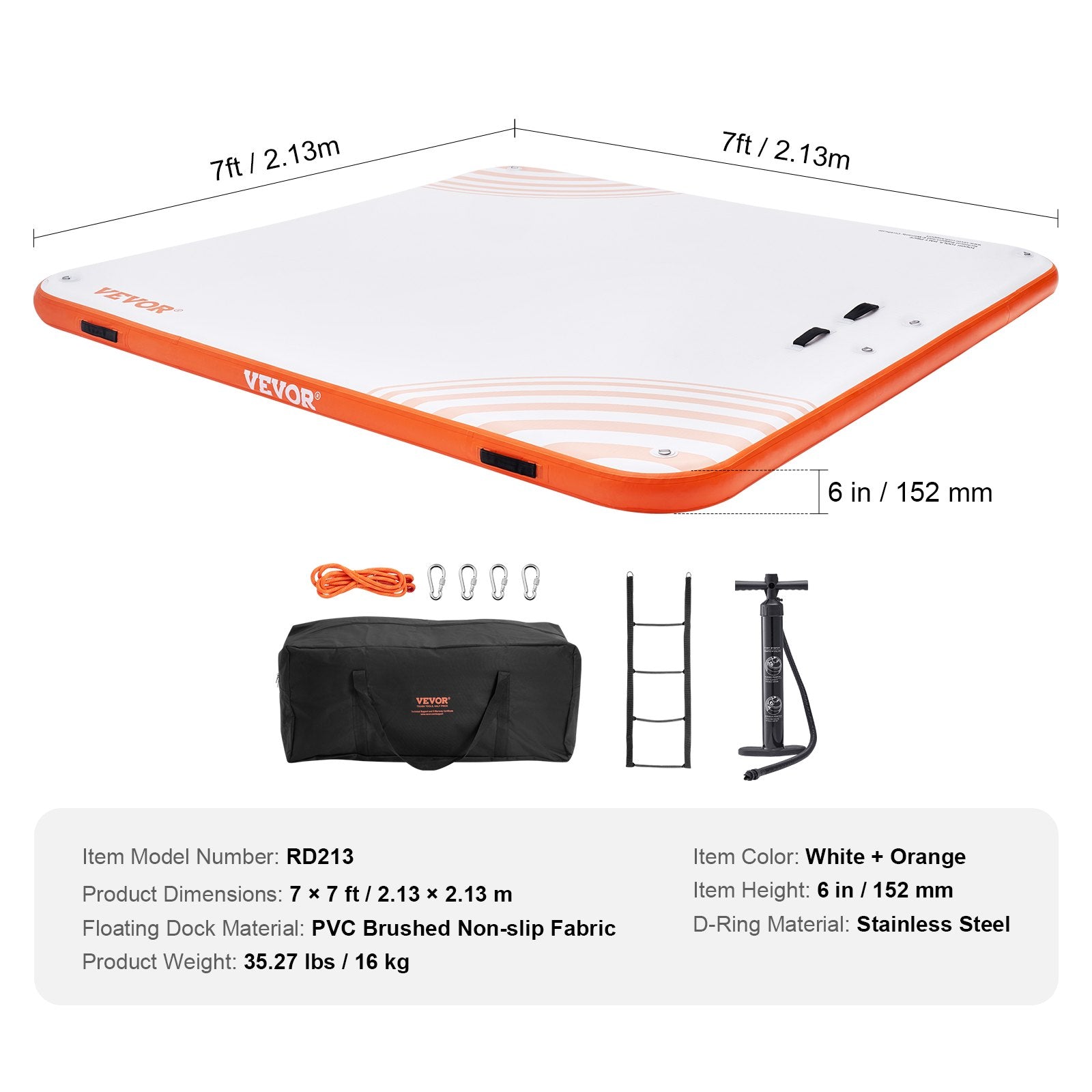 Inflatable Floating Dock, 7x7FT Non-Slip Platform with Ladder and Carrying Bag