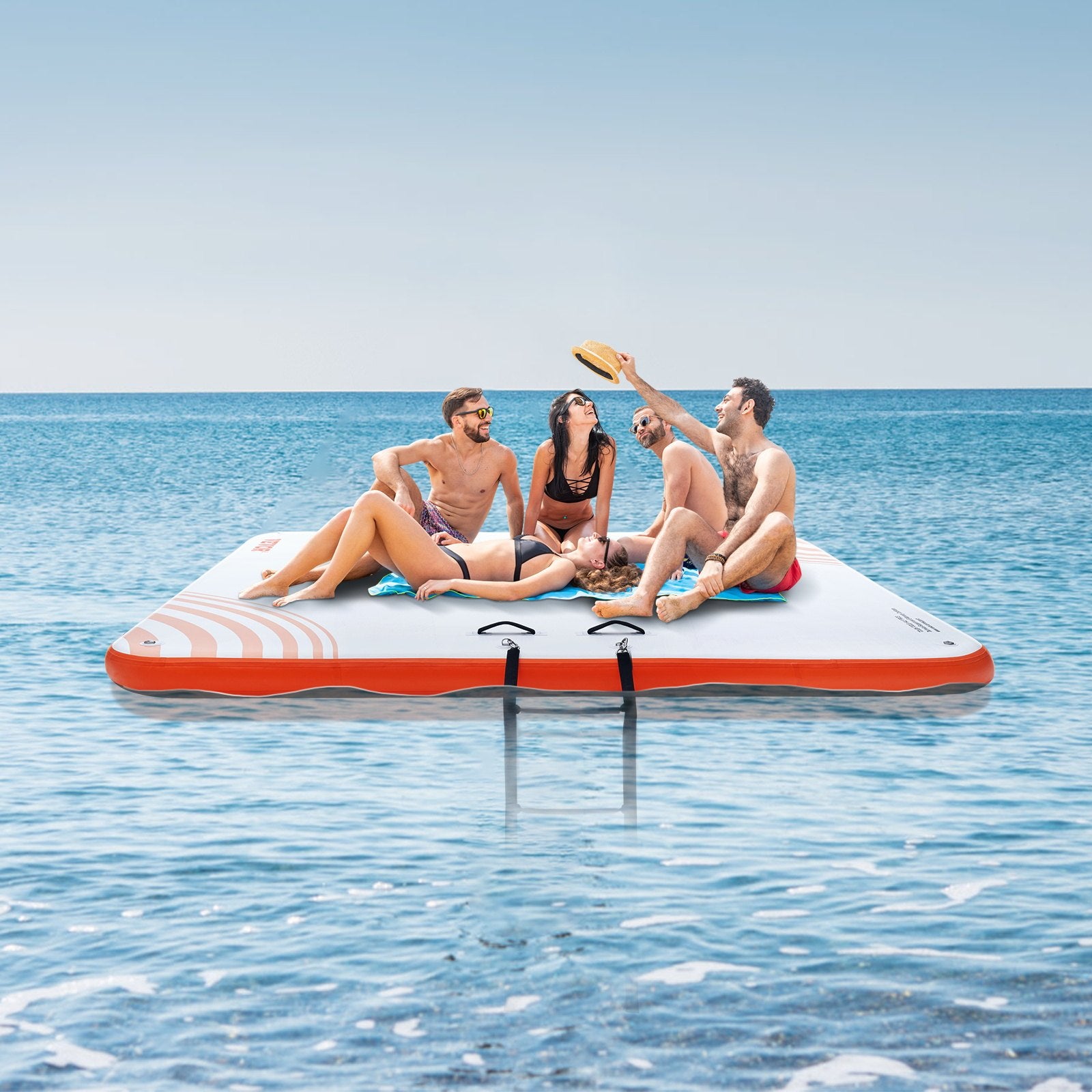 Inflatable Floating Dock, 7x7FT Non-Slip Platform with Ladder and Carrying Bag