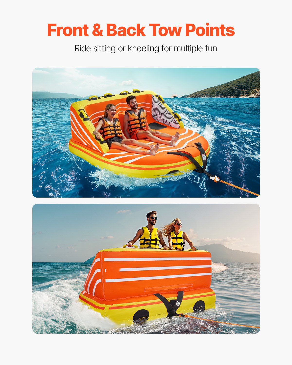 Towable Tube 1-3 Riders Inflatable 510lbs Nylon Cover 16 Handles Safety Valve