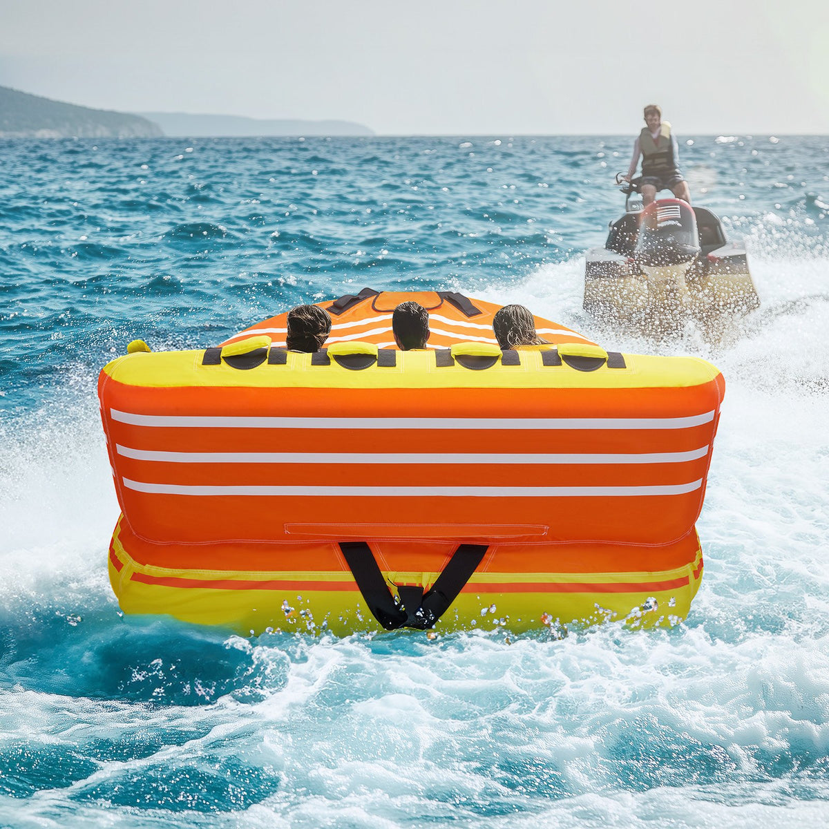 Towable Tube 1-3 Riders Inflatable 510lbs Nylon Cover 16 Handles Safety Valve