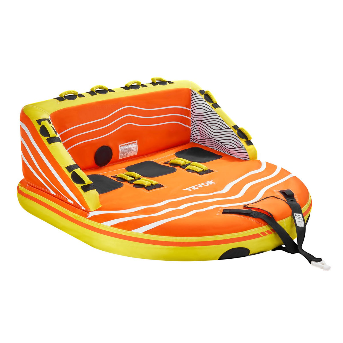 Towable Tube 1-3 Riders Inflatable 510lbs Nylon Cover 16 Handles Safety Valve