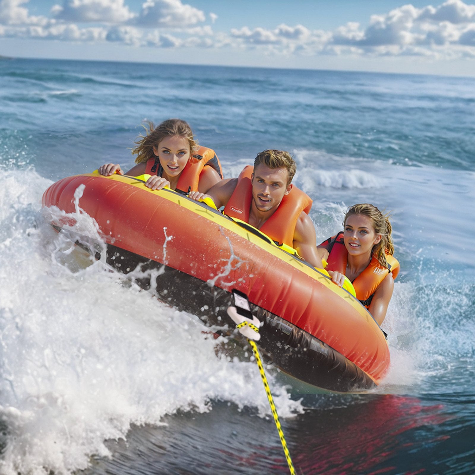 Towable Tube 1-3 Riders Inflatable 510lbs 63in Round Water Sport Nylon Handles