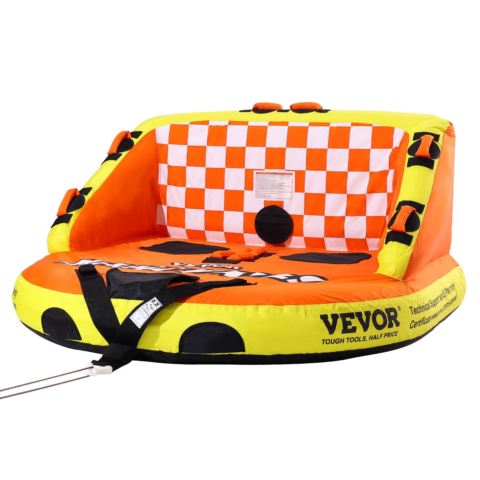 Inflatable Towable Tube for Boating 1-2 Riders with Backrest and Deck Seats