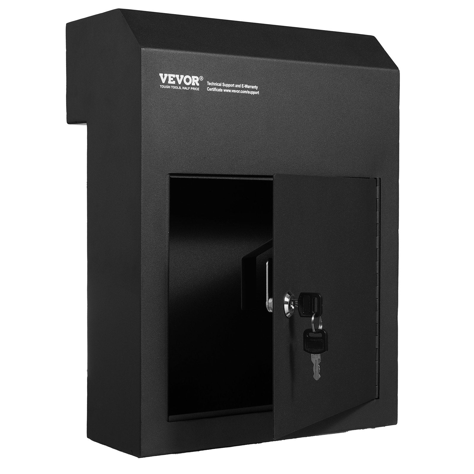Through The Door Key Drop Box 12x6x16 in Heavy Duty Steel Black