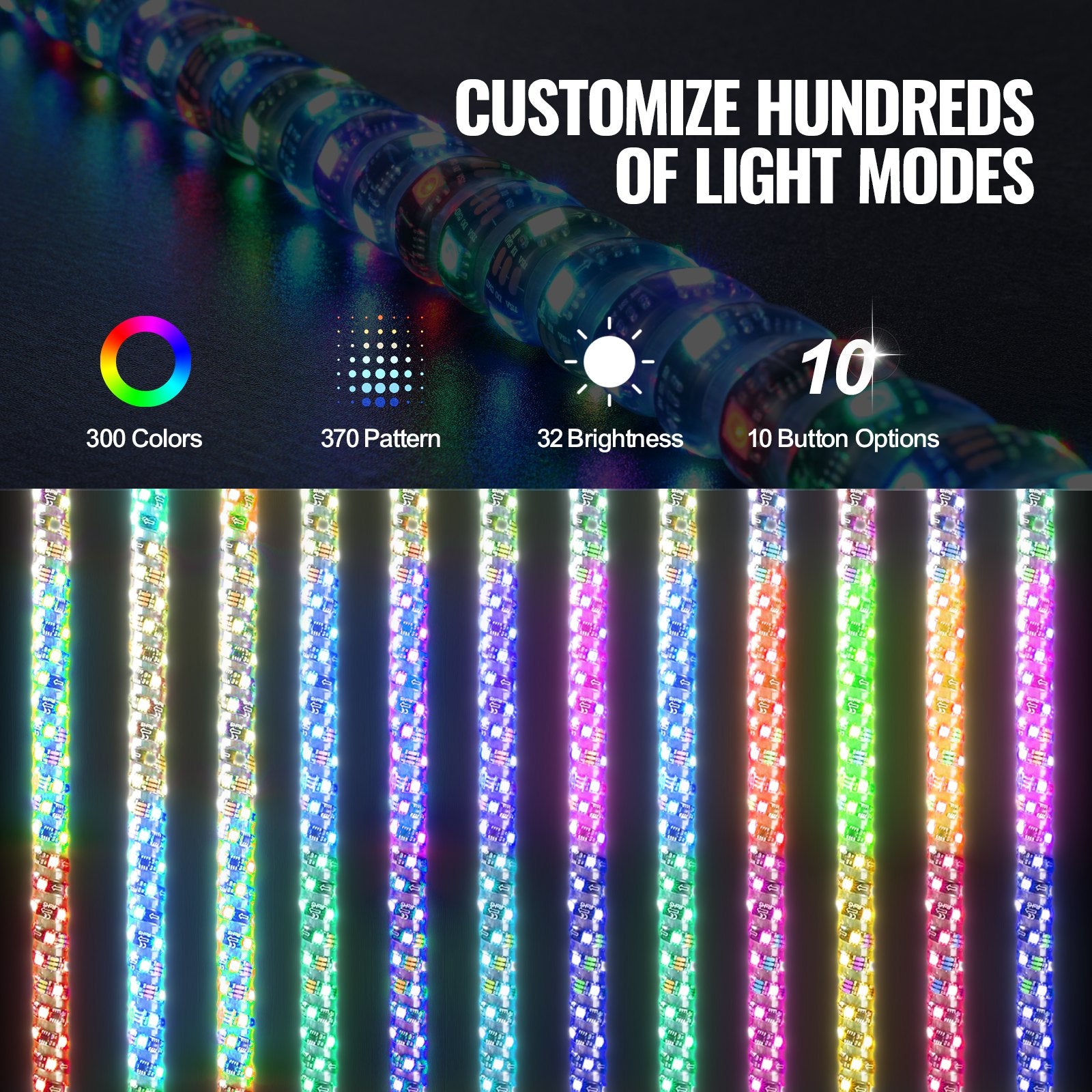 2PCS 5FT Whip Light RGB LED Waterproof Spiral with APP & RF Remote for UTV ATV
