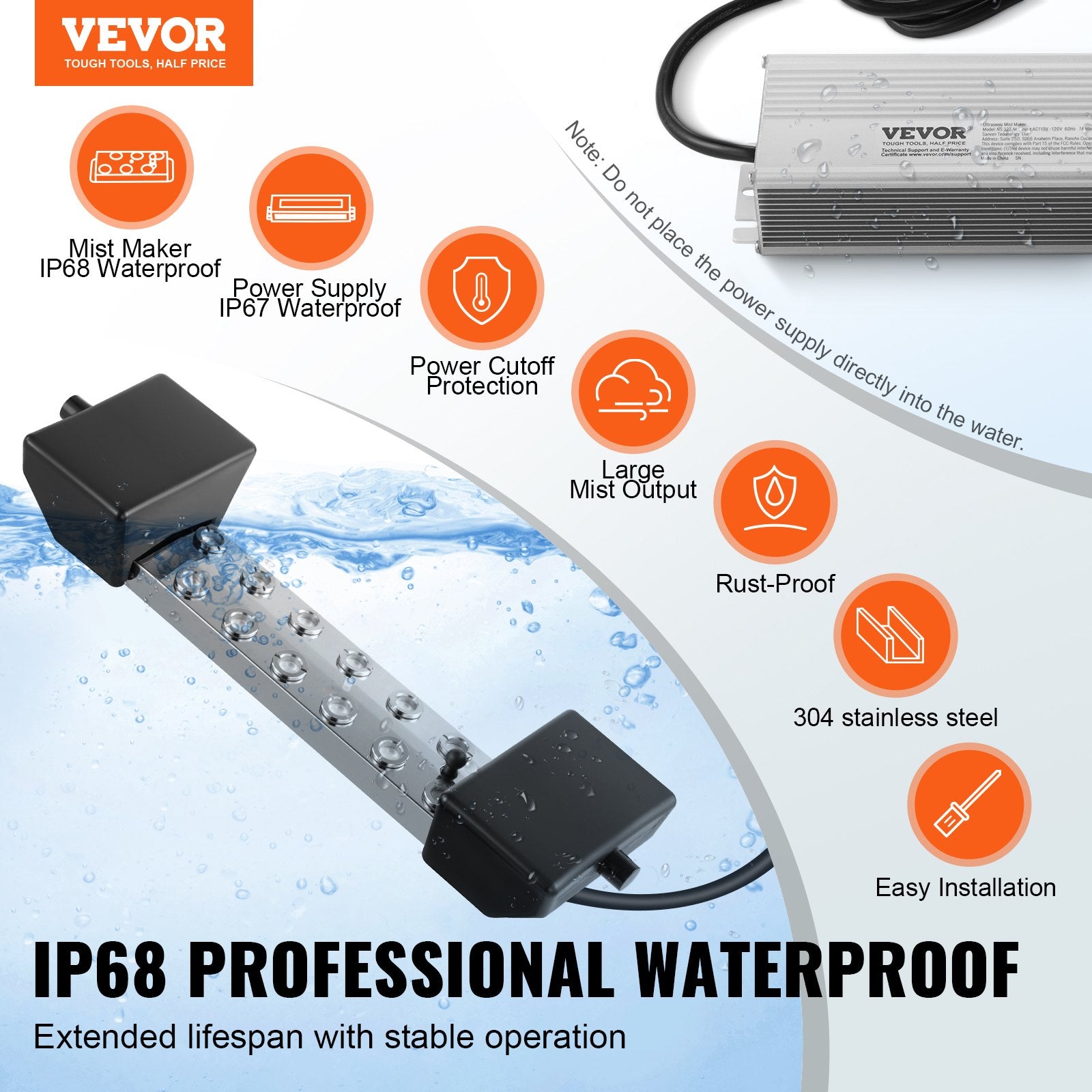 Ultrasonic Mist Maker 12-Head 9000mL/H with 300W Waterproof Power Supply