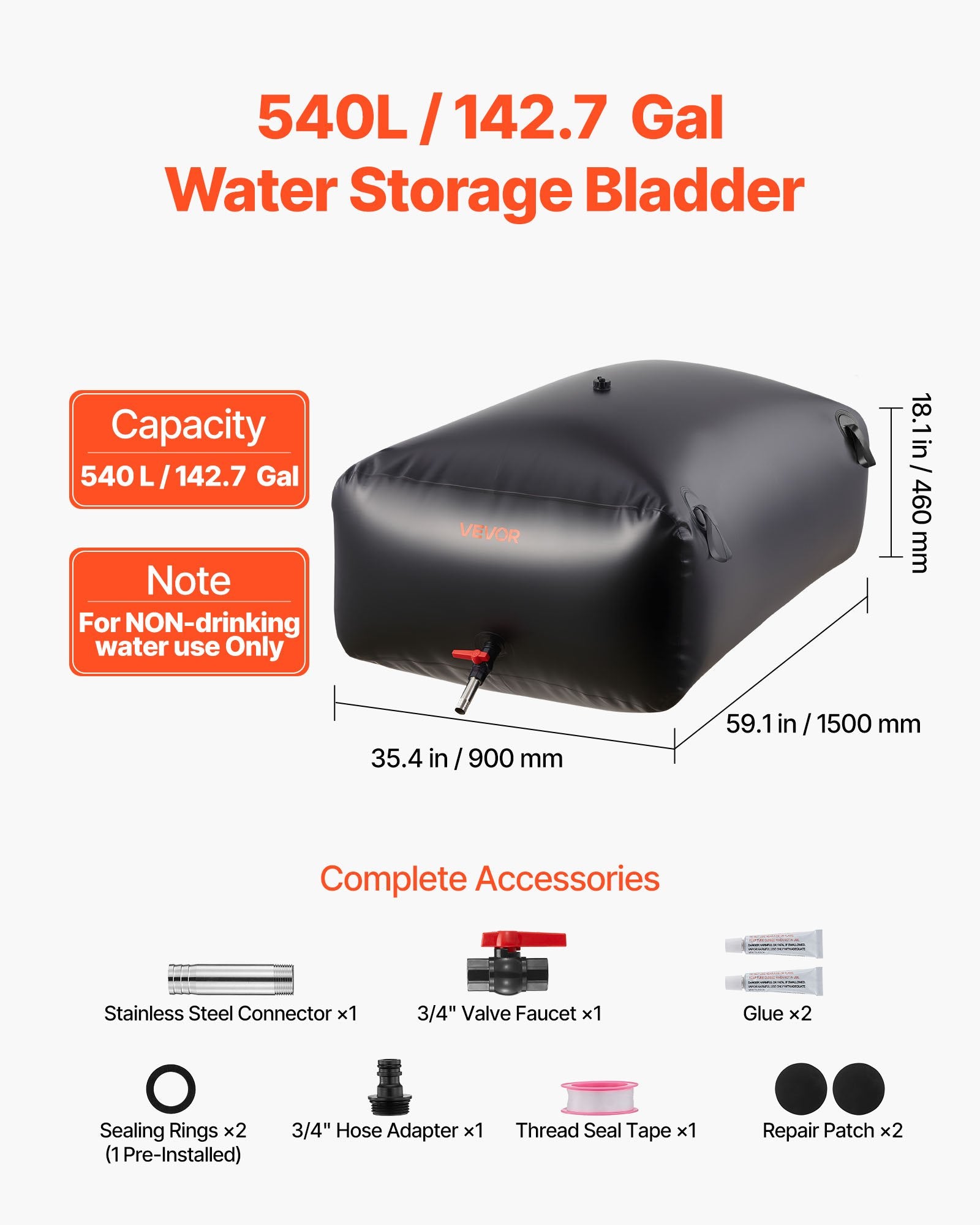 540L Water Storage Bladder Collapsible Portable Leakproof PVC Water Bag RV