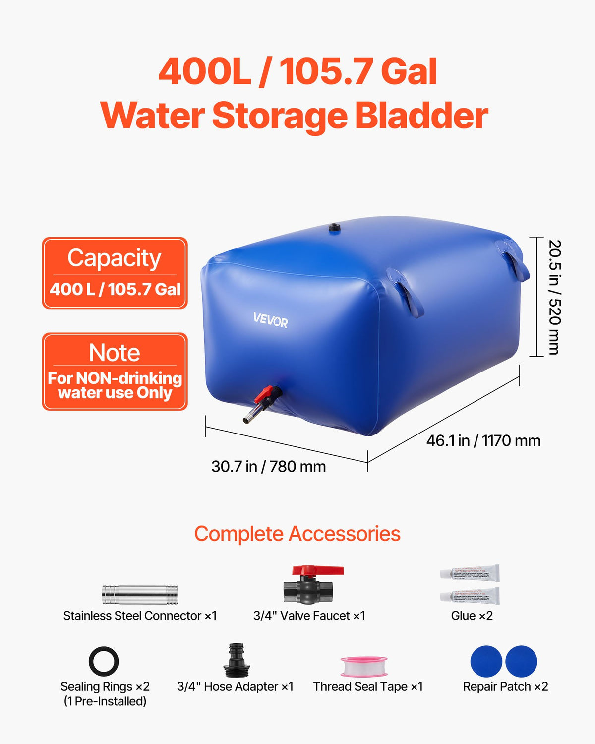 Water Storage Bladder 400L Collapsible Leakproof PVC Tank for RV Truck Outdoor