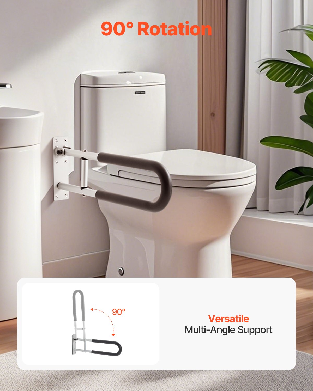 Foldable Toilet Safety Rail 60.5cm U-Shaped Grab Bar Anti-Slip 136kg Capacity