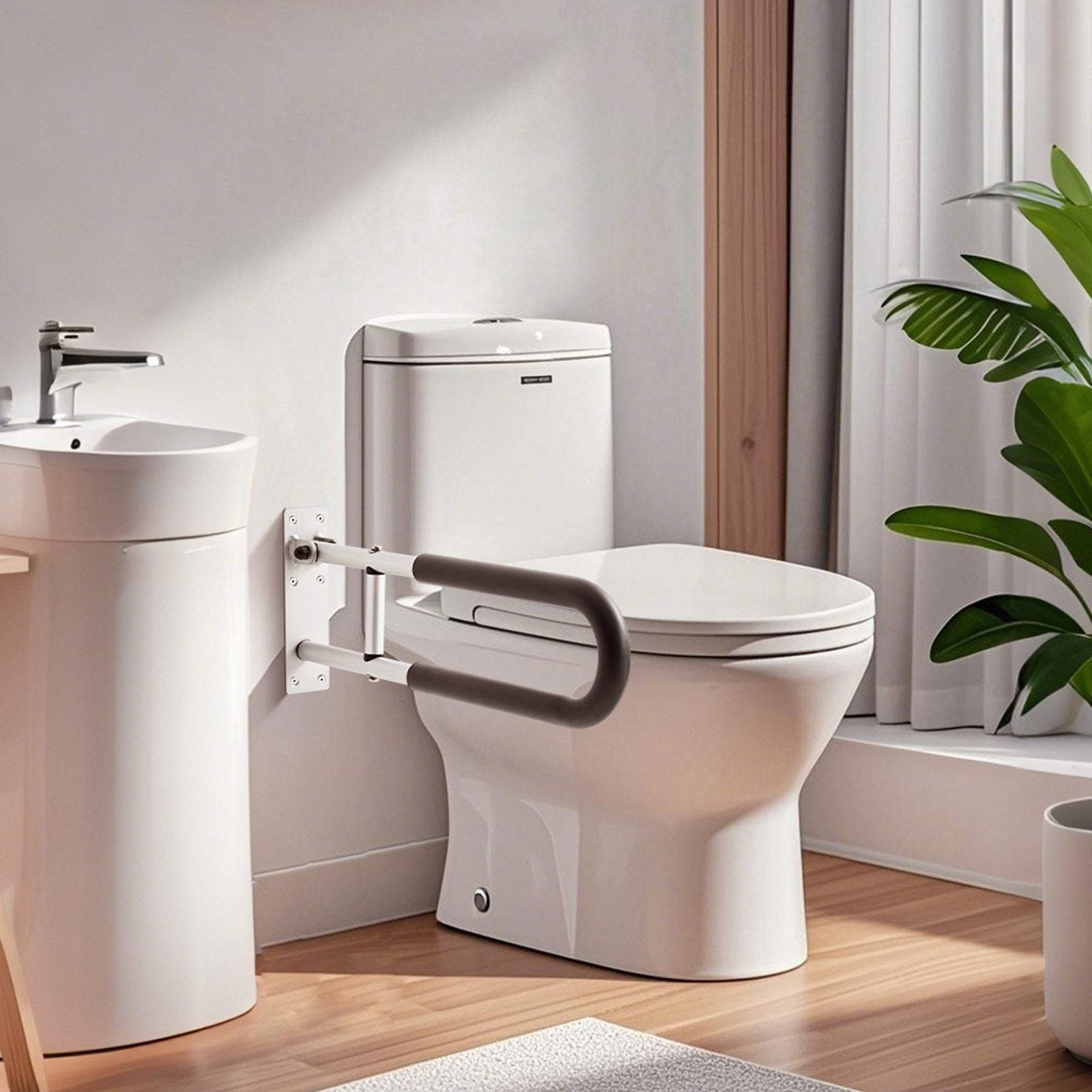 Foldable Toilet Safety Rail 60.5cm U-Shaped Grab Bar Anti-Slip 136kg Capacity