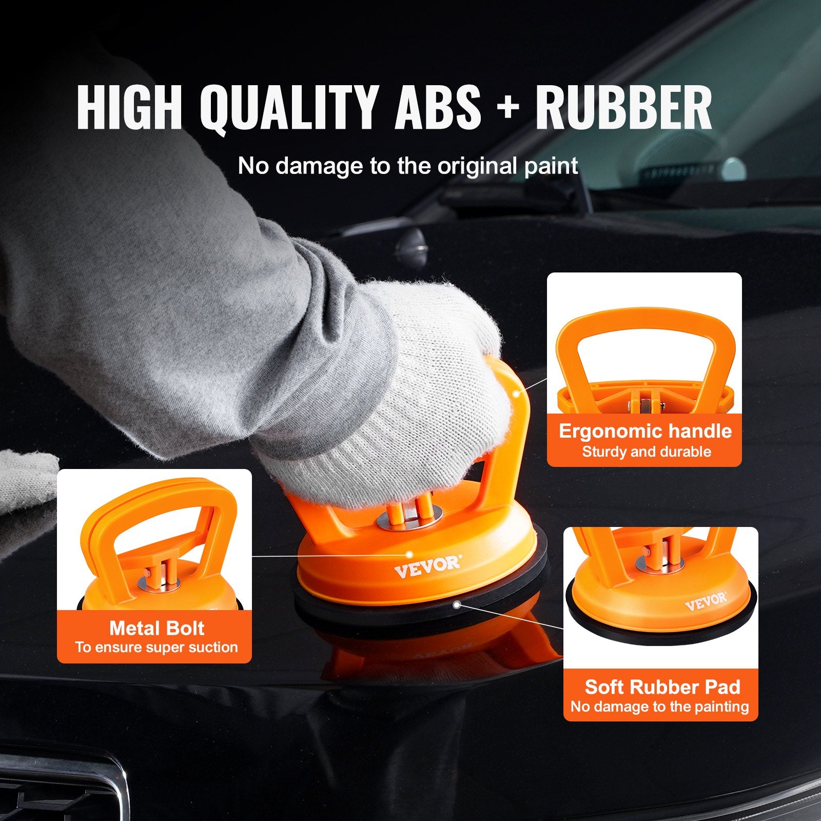 3 Pack Suction Cup Dent Puller Kit with Gloves & Cloth for Paintless Car